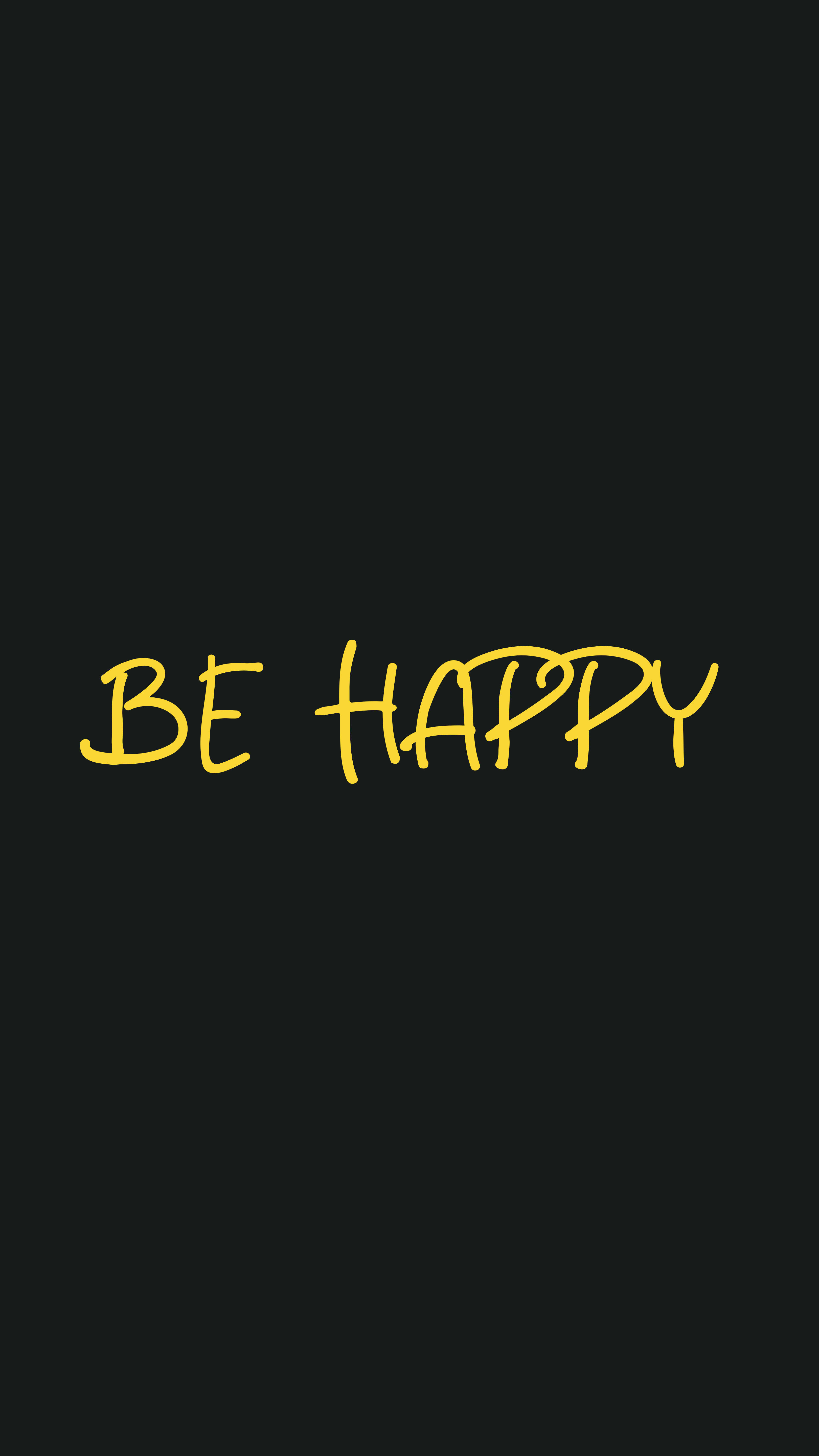快樂 桌布 壁紙 — 粗體黃色手寫文字「BE HAPPY」居中在純黑色背景上。