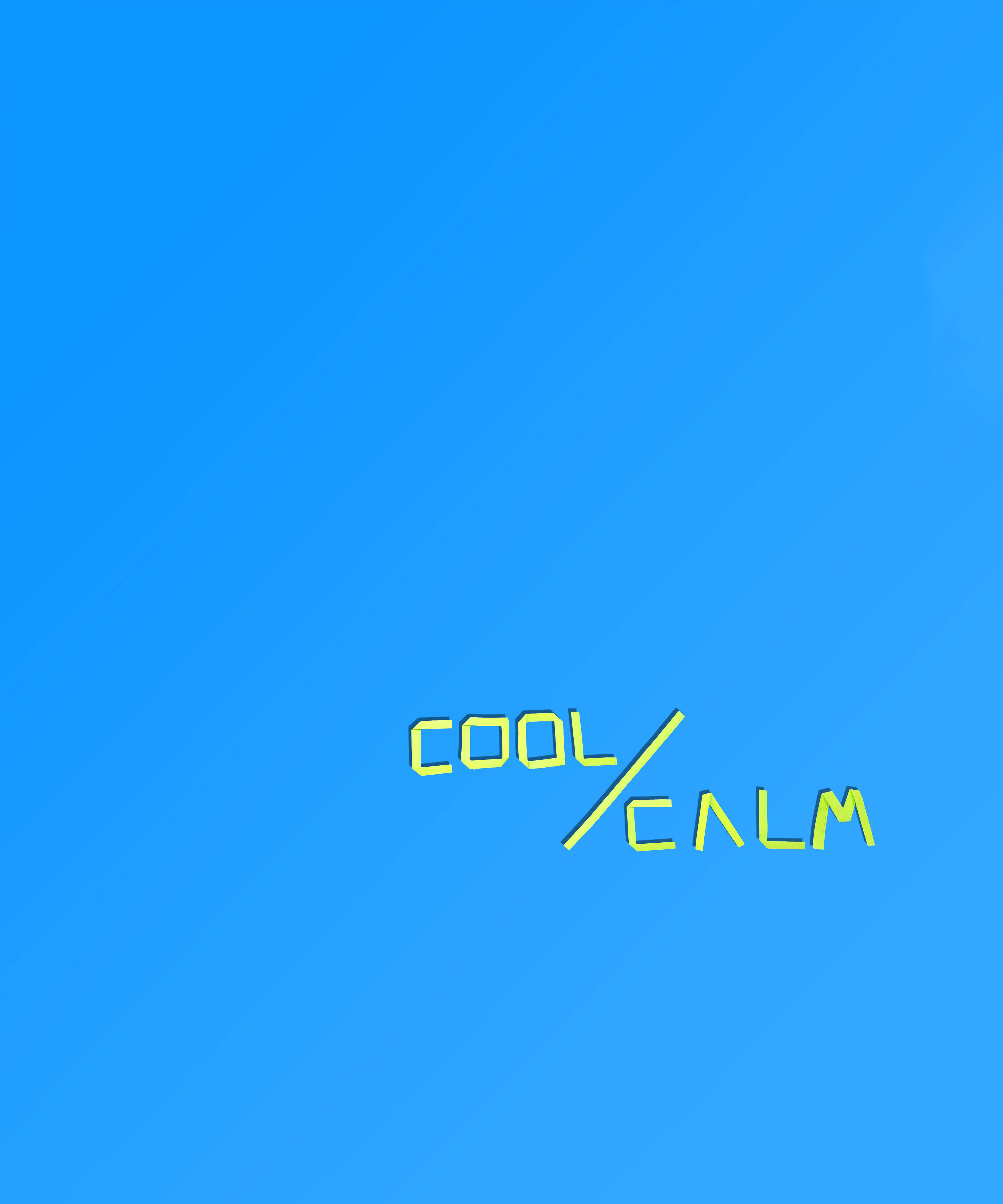 酷炫平靜的文字 壁紙 — 粗體黃色文字顯示 cool calm，以斜線對角分割，背景為純藍色。