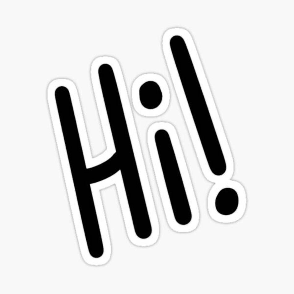 Hi 桌布 壁紙 — 粗體黑色「Hi!」文字帶白色輪廓，在純淺灰色背景上對角傾斜。