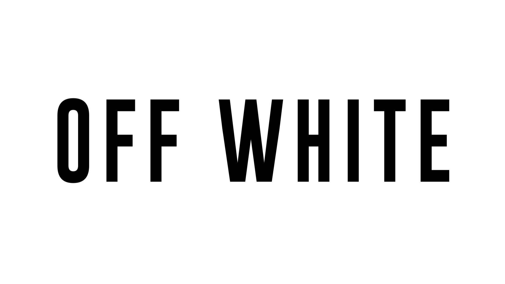 Off White Logo 桌布 壁紙 — 粗體黑色「OFF WHITE」文字置中於純白背景上，搭配簡潔極簡字體。