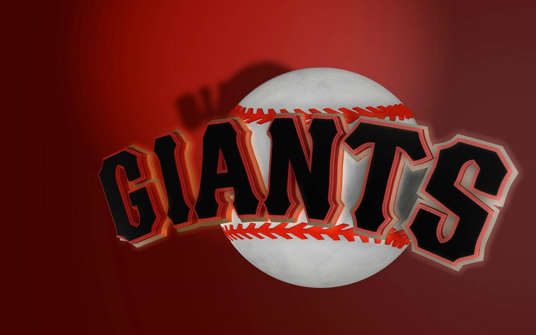 藝術 桌布 壁紙 — 粗體黑色3D文字GIANTS環繞著一個帶有紅色縫線的白色棒球，背景為深紅色漸層。