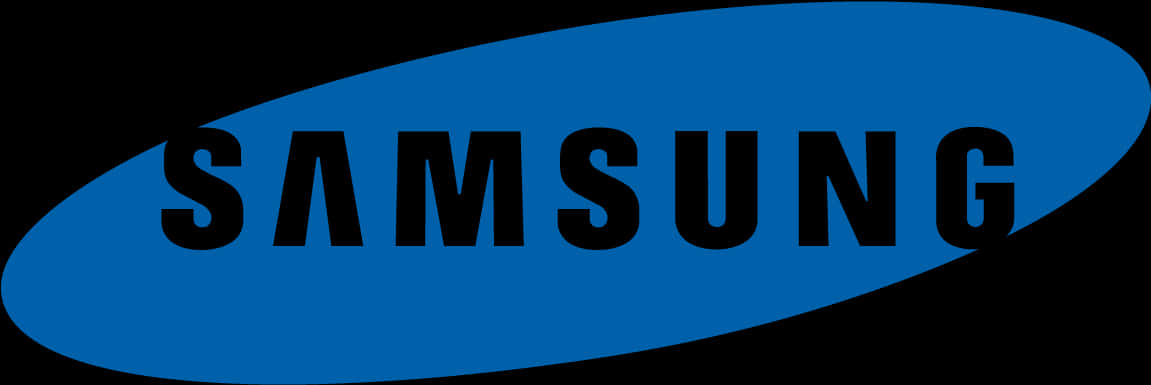 三星 桌布 壁紙 — 粗體黑色Samsung文字居中於鮮豔的藍色橢圓形內，背景為純黑色。