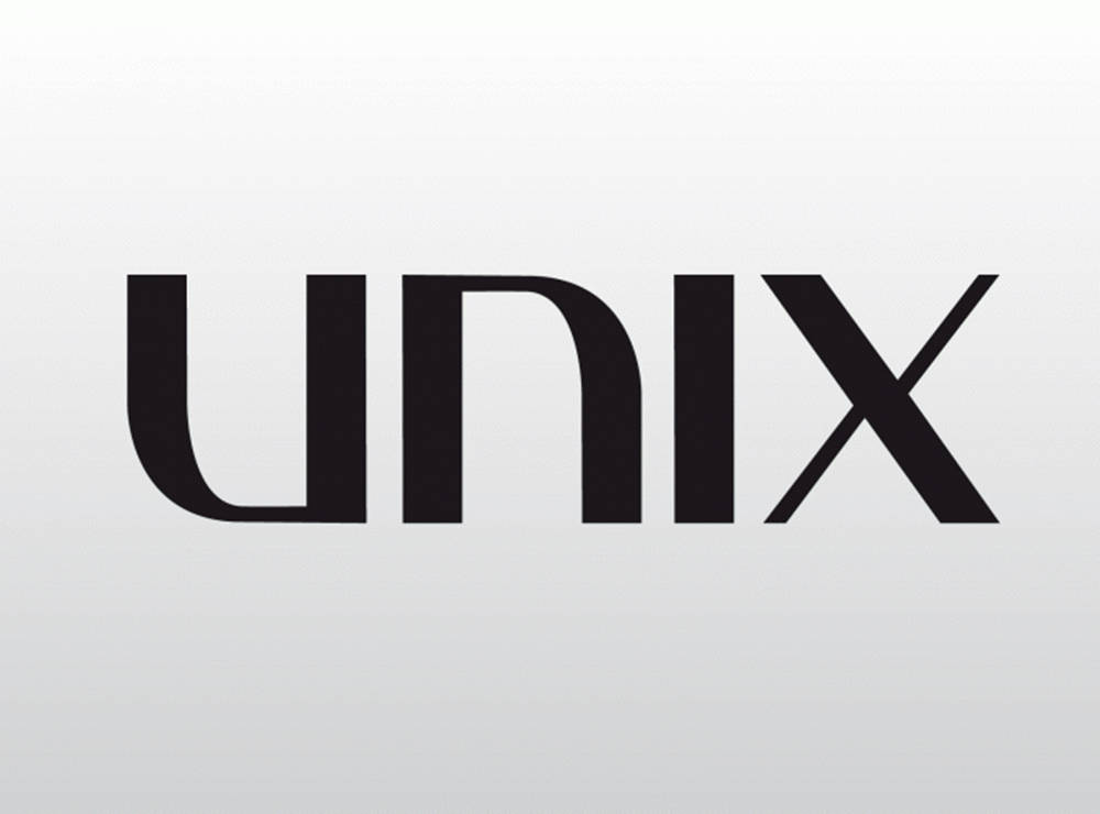 程式設計 桌布 壁紙 — 粗體黑色UNIX文字居中顯示在柔和的漸變灰色背景上，設計簡潔極簡。