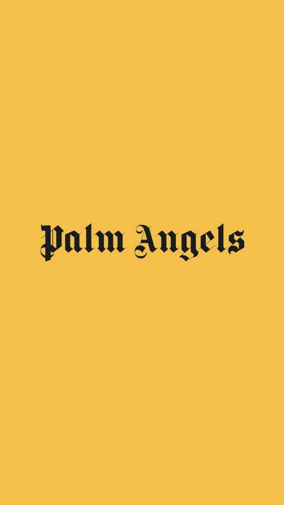 Palm Angels 桌布 壁紙 — 粗體黑色哥德式文字，內容為 Palm Angels，居中於純芥末黃色背景上。