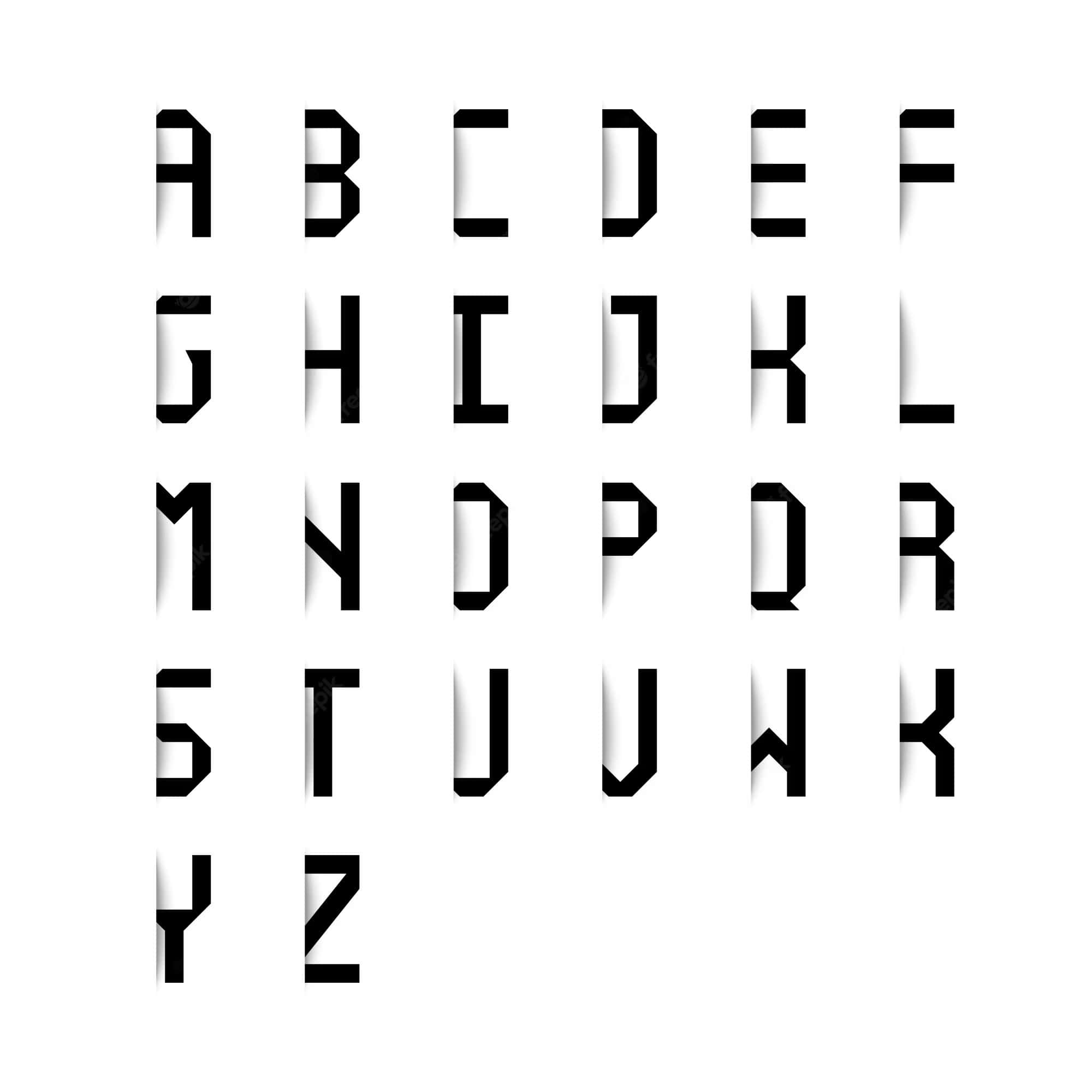 Black And White Letter 桌布 壁紙 — 粗體黑色大寫字母A到Z以網格排列，在純白背景上帶有細微陰影效果。