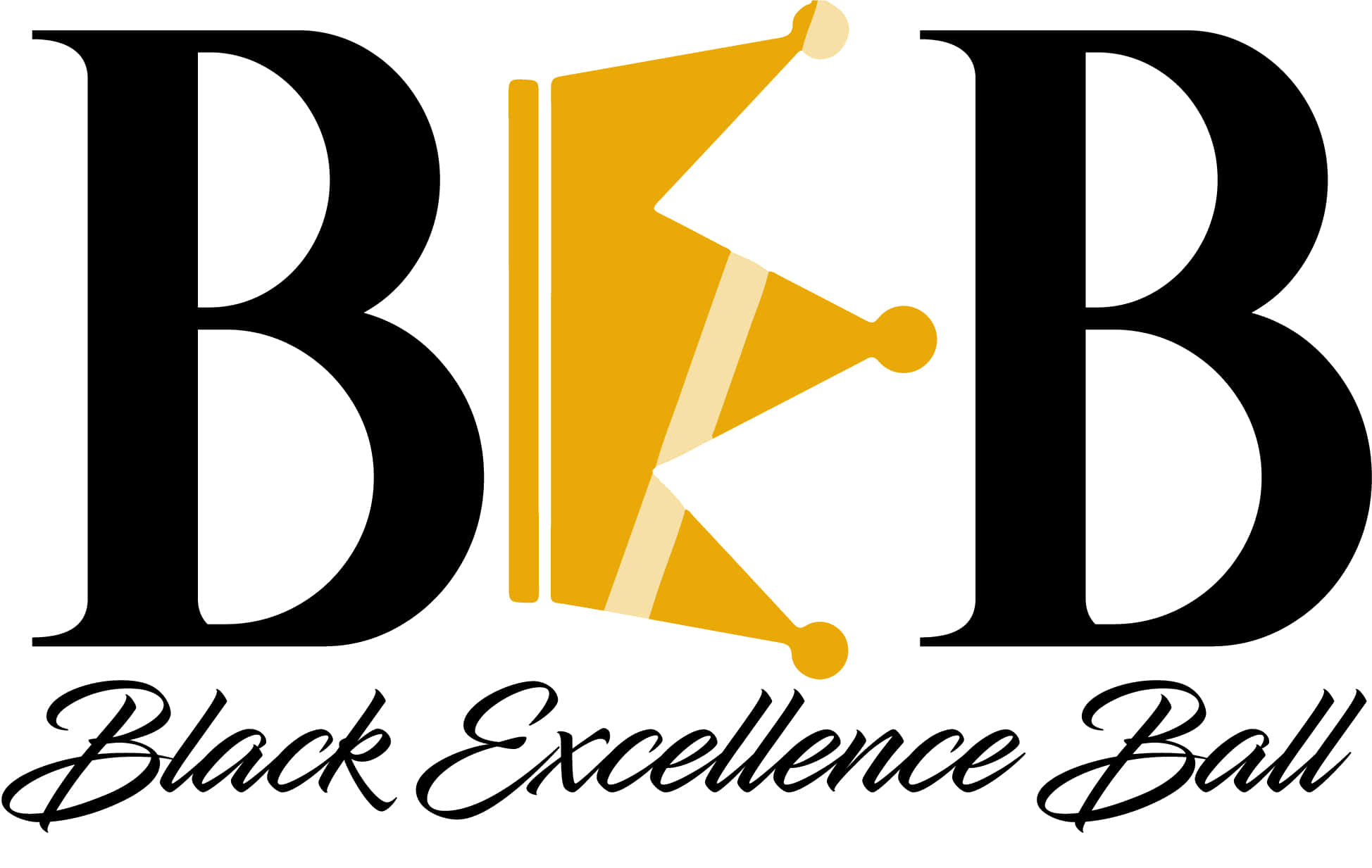 Black Excellence 桌布 壁紙 — 粗體黑色字母 BB，中間有金色皇冠，下方有草書文字 Black Excellence Ball。