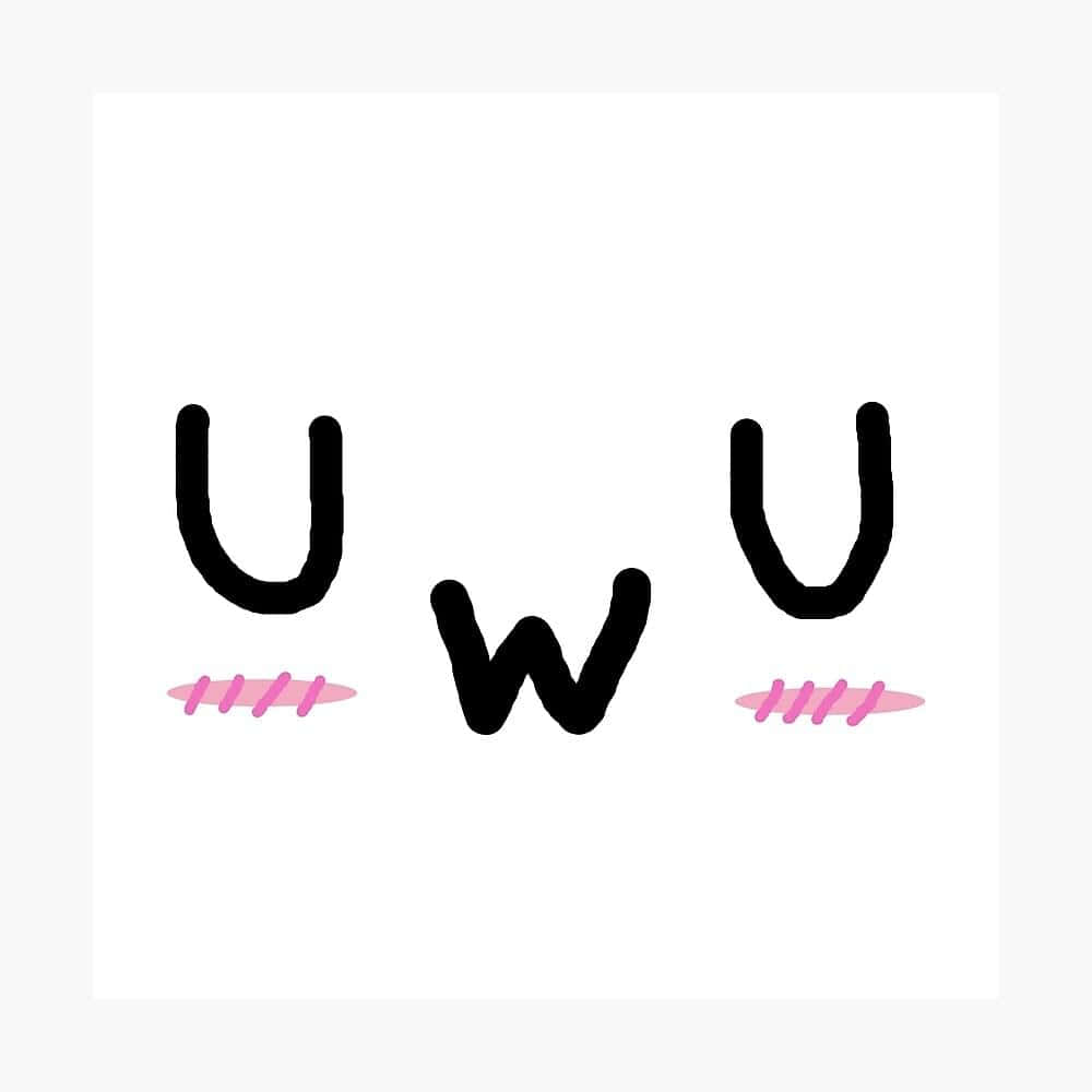 uwu 桌布 壁紙 — 粗體黑色字母 U W U，下方有粉紅色腮紅標記，在乾淨的白色背景上。