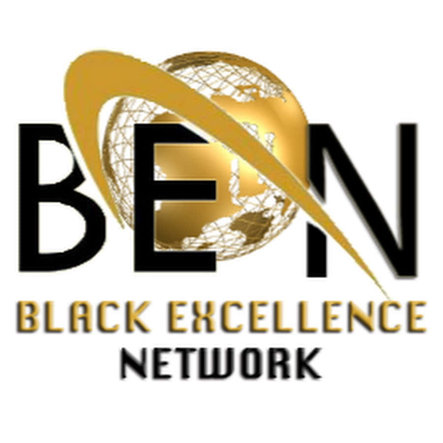 Black Excellence 桌布 壁紙 — 粗體黑色字母BEN框住一個金色地球儀，帶有彎曲的弧線，下方以金色和黑色寫著「BLACK EXCELLENCE NETWORK」。