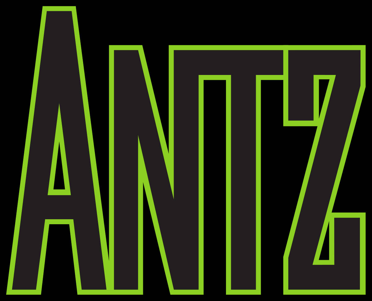 桌布 壁紙 — 粗體黑色字母拼出ANTZ，以亮綠色勾勒，背景為純黑色。