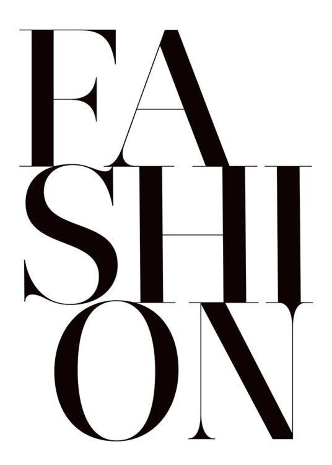 時尚 桌布 壁紙 — 粗體黑色字體在純白背景上以現代堆疊佈局拼出「FASHION」。