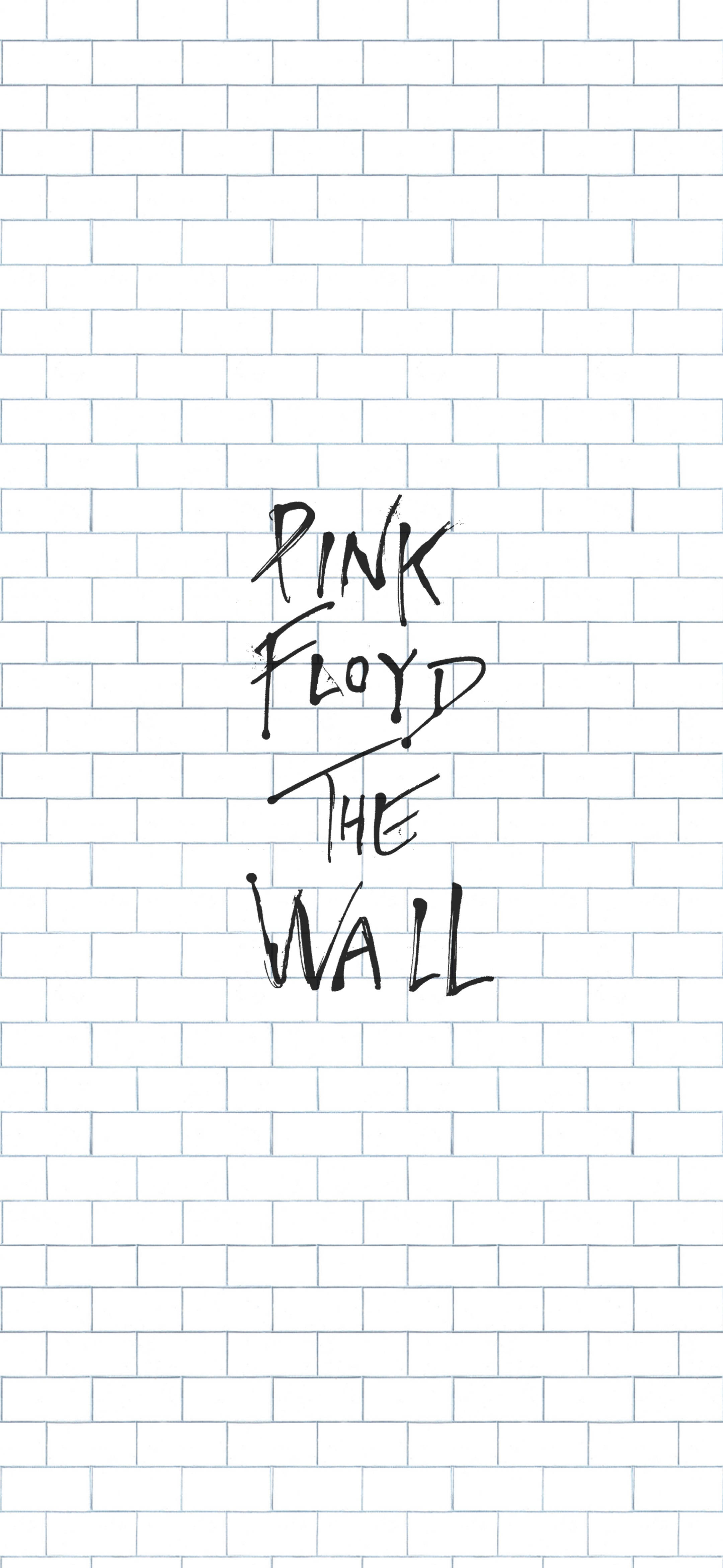 平克·弗洛伊德 桌布 壁紙 — 粗體黑色手寫文字「Pink Floyd The Wall」居中於白色磚牆背景上。