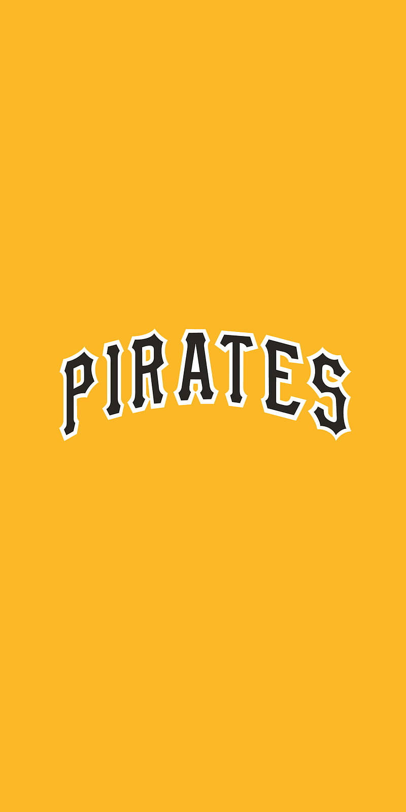 iPhone 桌布 壁紙 — 粗體黑色拱形「PIRATES」文字，帶白色輪廓，居中於純金色背景上。