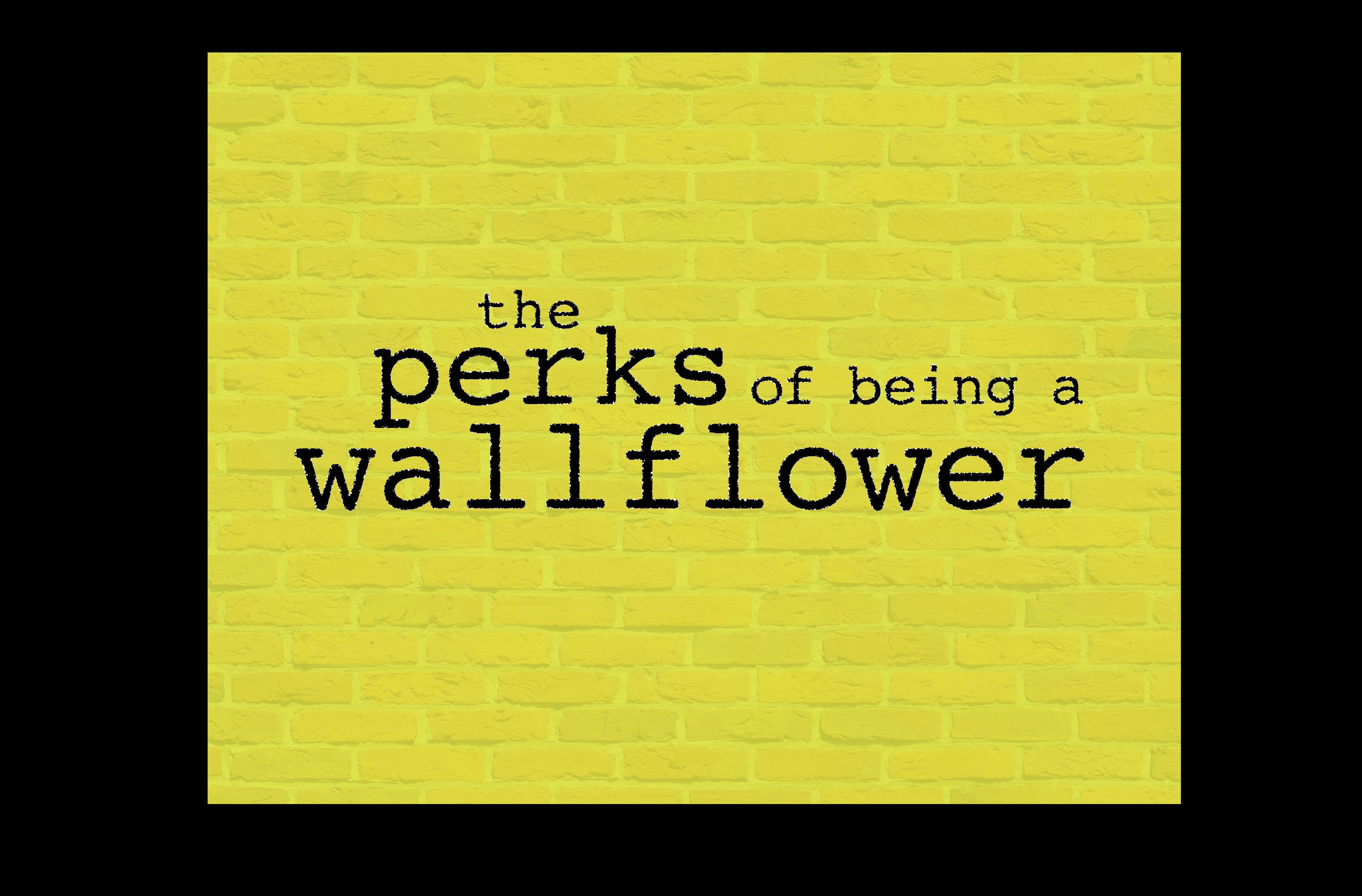 A 桌布 壁紙 — 粗體黑色文字在鮮豔的黃色磚牆背景上寫著「the perks of being a wallflower」。