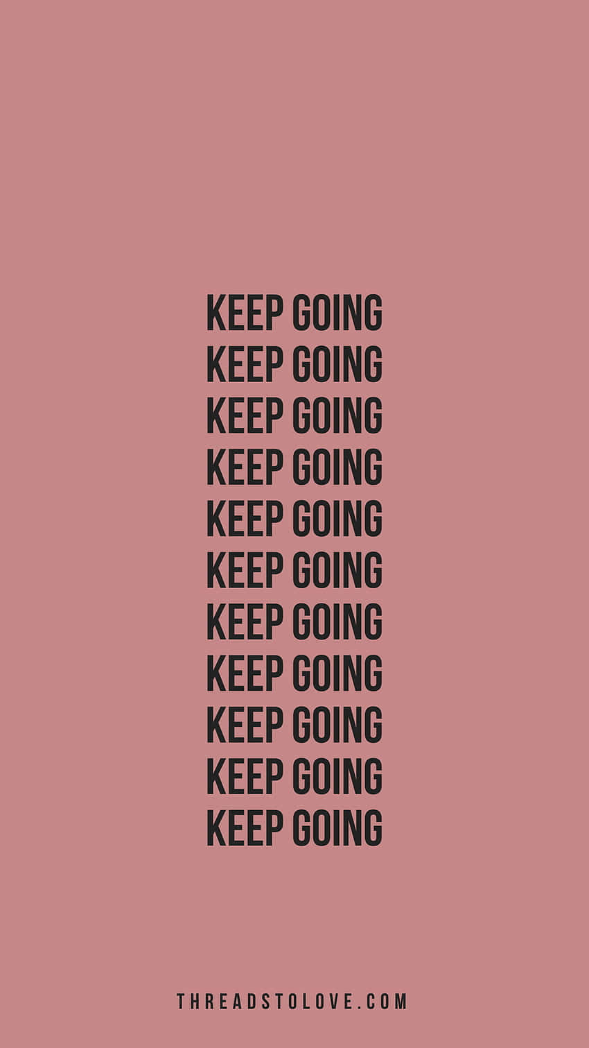 Keep Going 桌布 壁紙 — 粗體黑色文字垂直居中重複 'KEEP GOING'，背景為純色塵土玫瑰色。