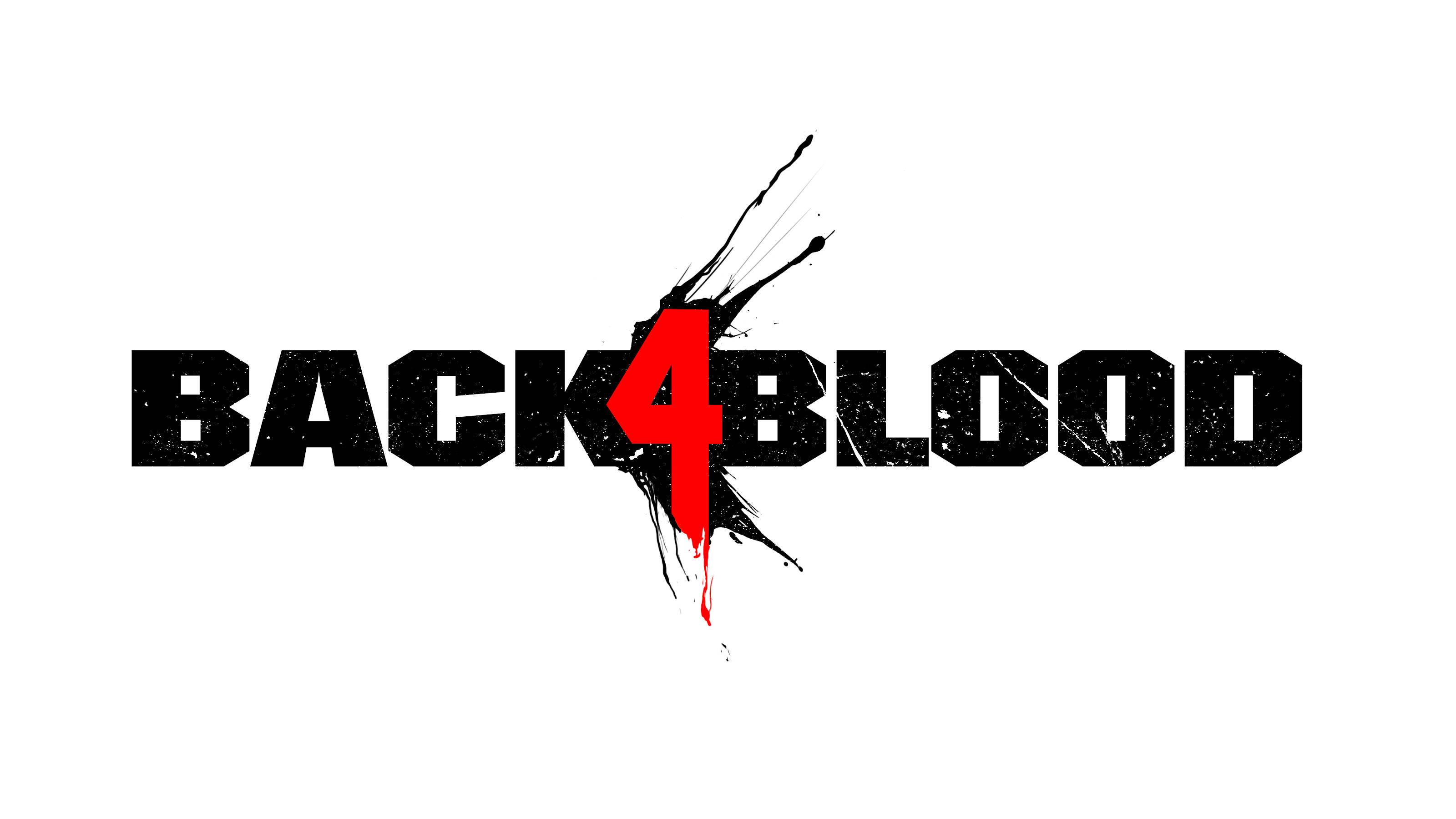 Back 桌布 壁紙 — 粗體黑色文字寫著 BACK4BLOOD，紅色數字四像血跡一樣濺在純白背景上。