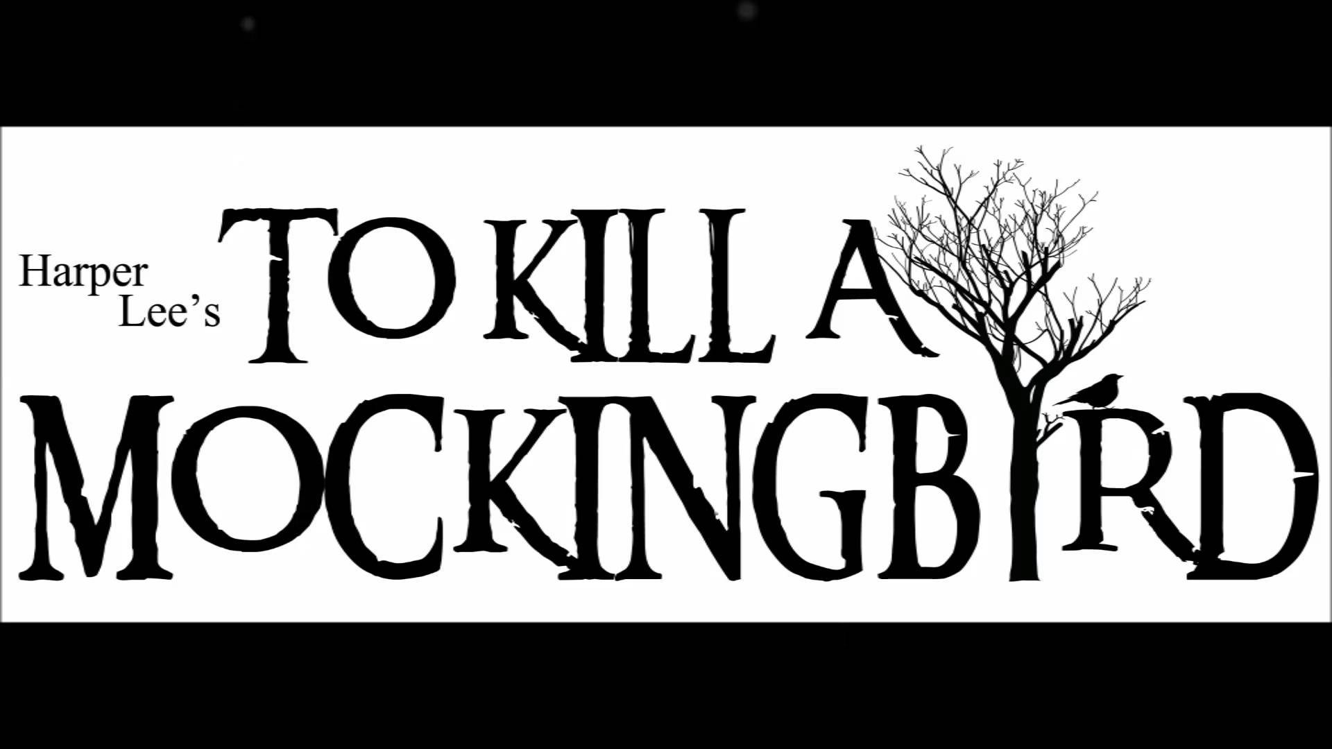 drama 桌布 壁紙 — 粗體黑色文字寫著 Harper Lee's TO KILL A MOCKINGBIRD，並將光禿的樹和鳥融入字母中。
