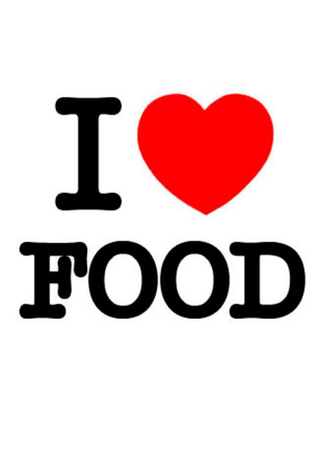 愛心 桌布 壁紙 — 粗體黑色文字寫著 I heart FOOD，並有一個鮮紅色心形符號在純白色背景上。