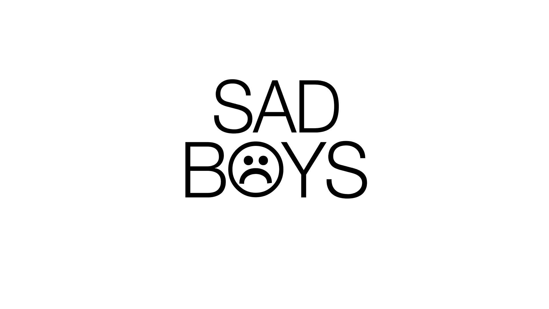 憂鬱男孩 桌布 壁紙 — 粗體黑色文字寫著「SAD BOYS」，其中「O」被一個皺眉表情取代，背景為純白色。