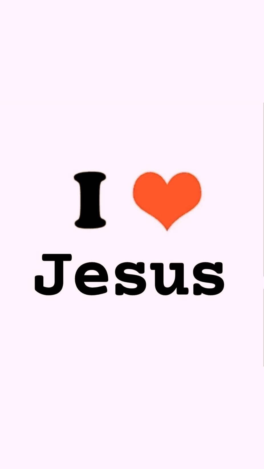 Jesus Phone 桌布 壁紙 — 粗體黑色文字寫著「我❤️耶穌」，居中在柔和的粉紅色背景上，並有一個充滿活力的橙色心形。