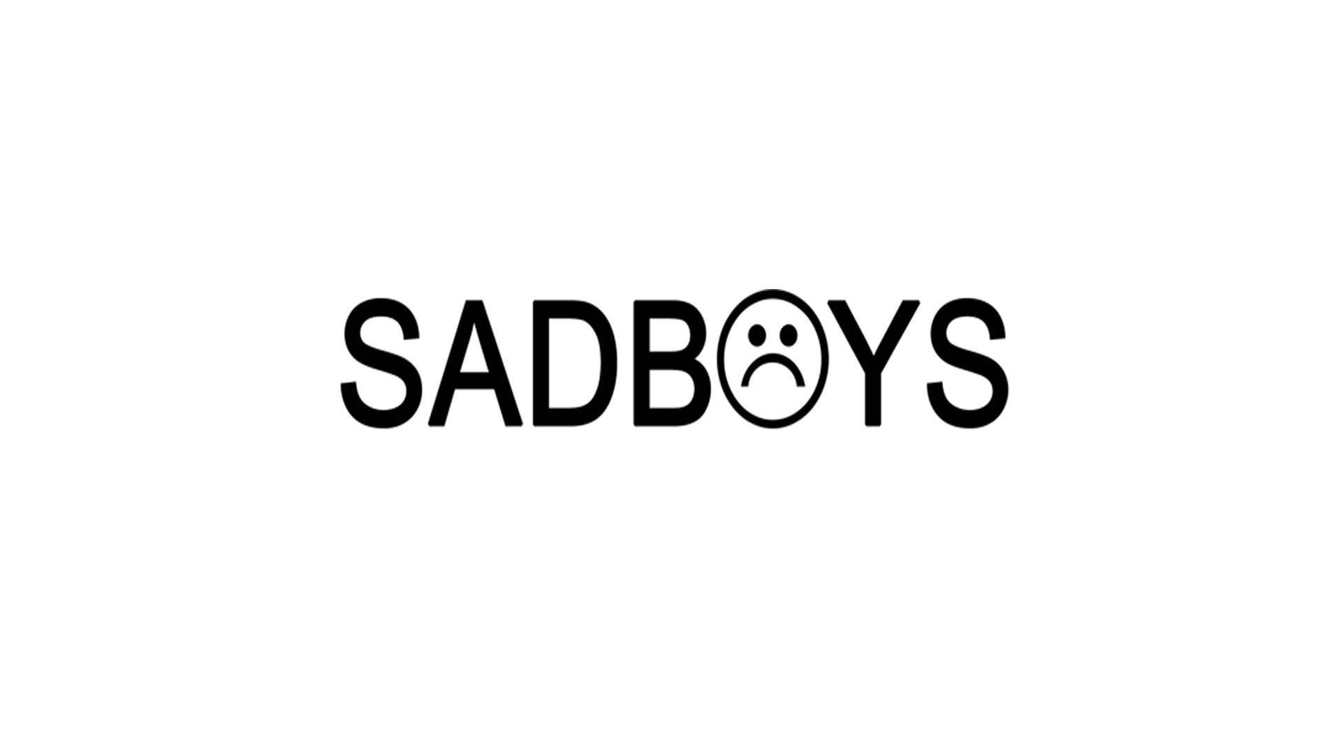 憂鬱男孩 桌布 壁紙 — 粗體黑色文字寫著SADBOYS，並以悲傷表情取代字母O，背景為純白色。