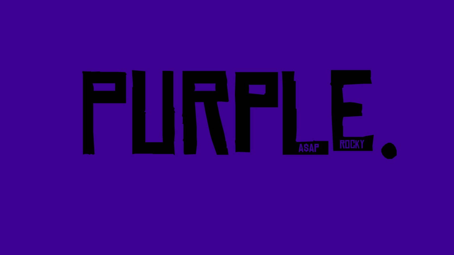rocky 桌布 壁紙 — 粗體黑色文字拼出PURPLE，置於純深紫色背景上，下方有小型藝術家鳴謝。