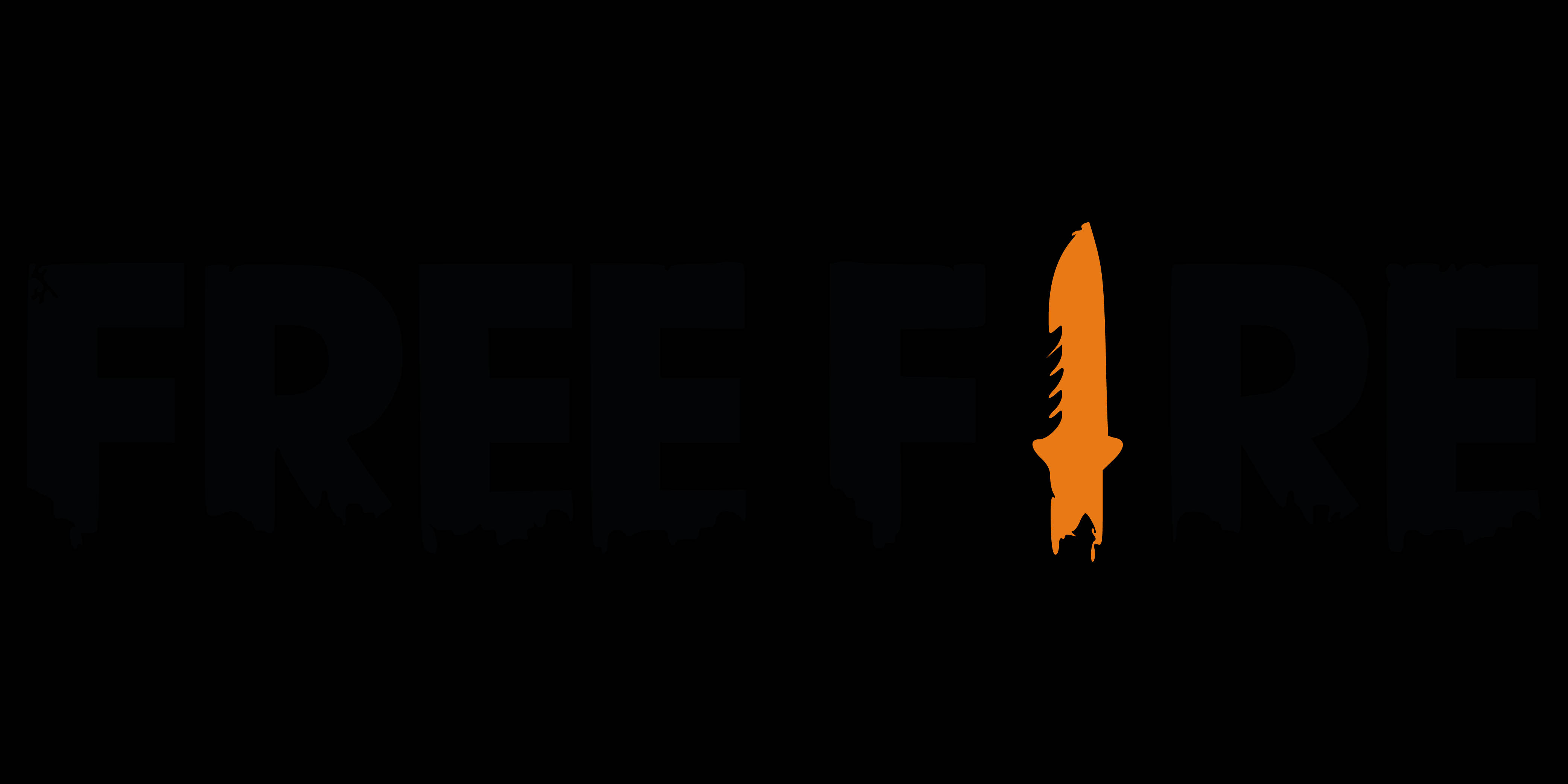 free fire banner 桌布 壁紙 — 粗體黑色文字顯示 free fire，並以橙色刀取代字母 i，背景為深色。