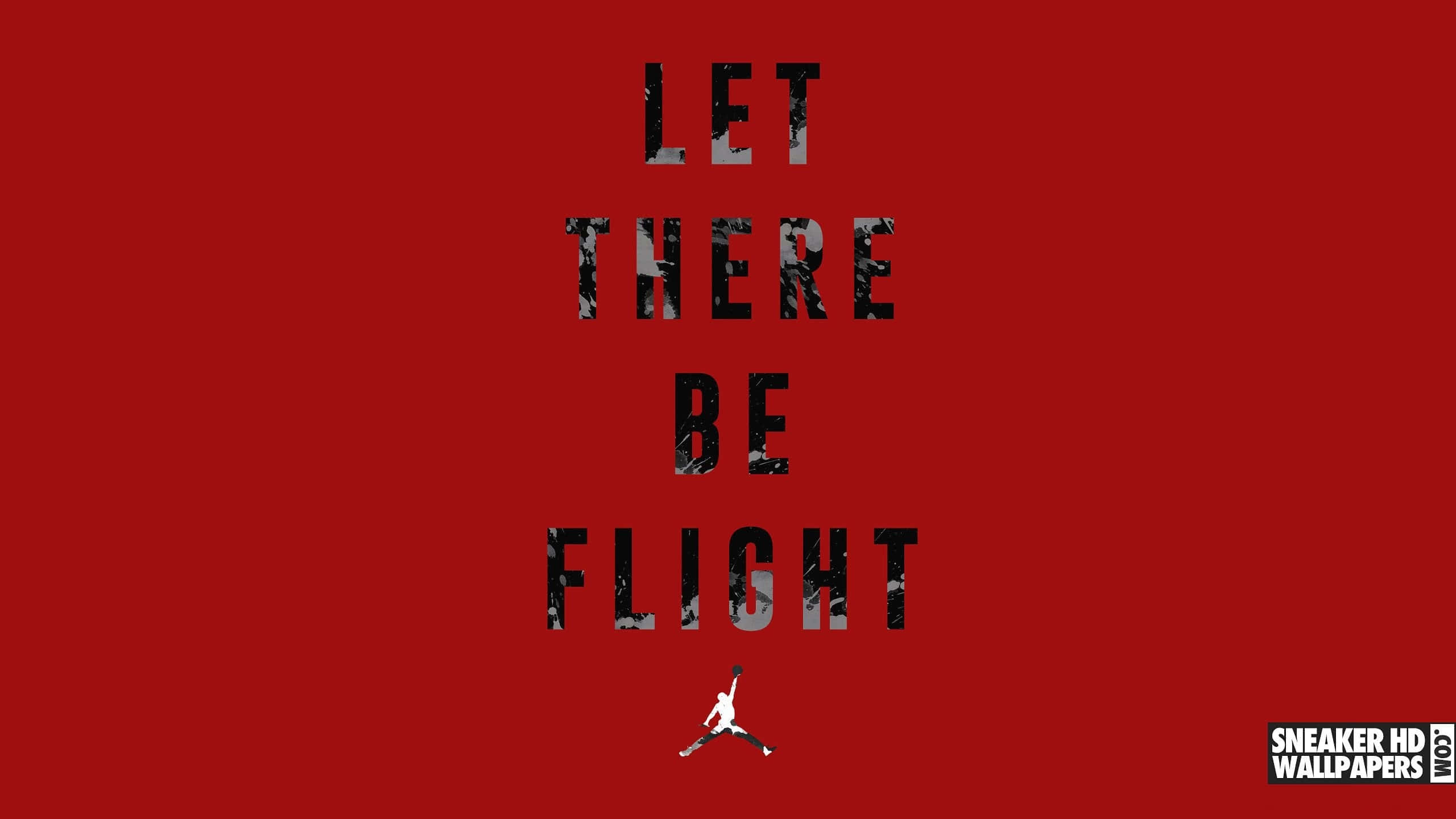 Red Nike 桌布 壁紙 — 粗體黑色紋理文字在純紅色背景上顯示「LET THERE BE FLIGHT」，下方有白色Jumpman標誌。
