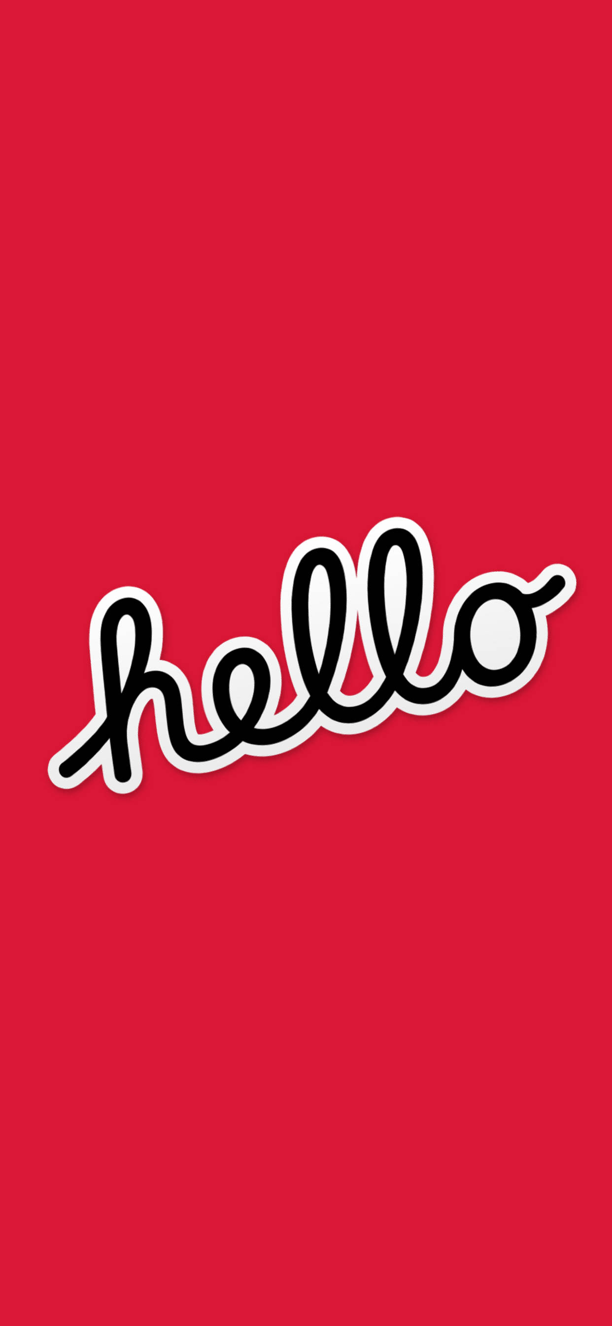 Hello 桌布 壁紙 — 粗體黑色草書 hello 帶白色輪廓，居中於鮮紅色背景上。