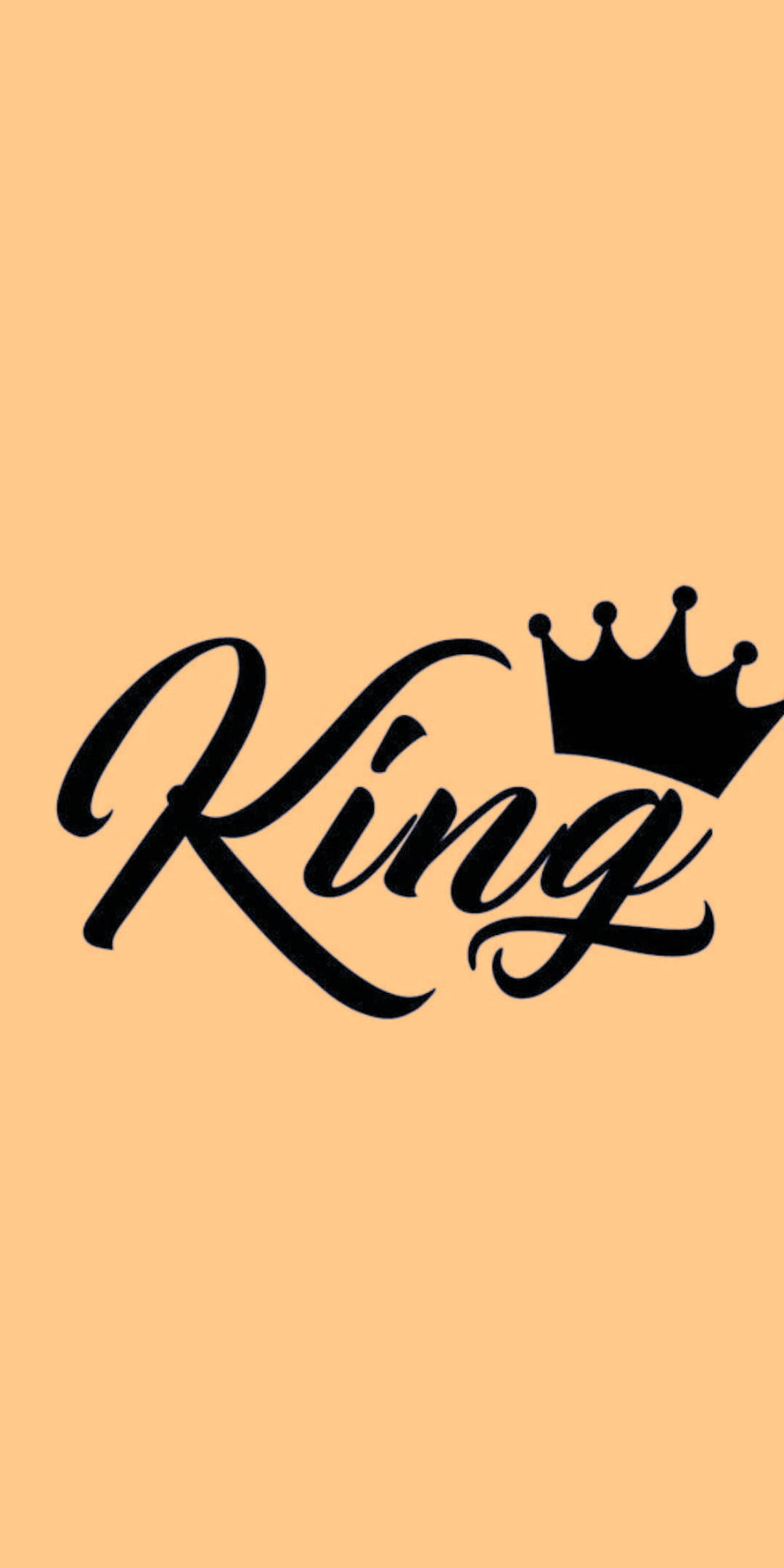king iPhone 桌布 壁紙 — 粗體黑色草書文字 'King' 及皇冠圖示，居中於純蜜桃色背景上。