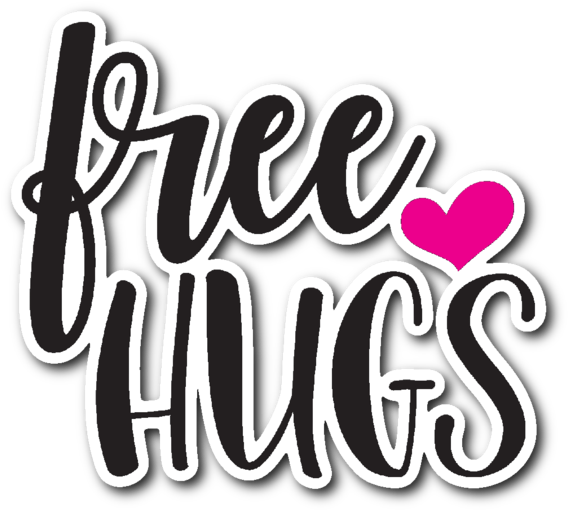 標誌 桌布 壁紙 — 粗體黑色草書文字顯示 free hugs，並用粉紅色心形取代 i 上方的點，背景為純黑色。