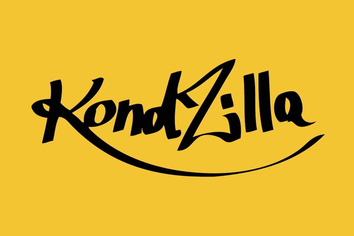 Black And Yellow 桌布 壁紙 — 粗體黑色風格文字 KondZilla 在純芥末黃色背景上優雅彎曲。