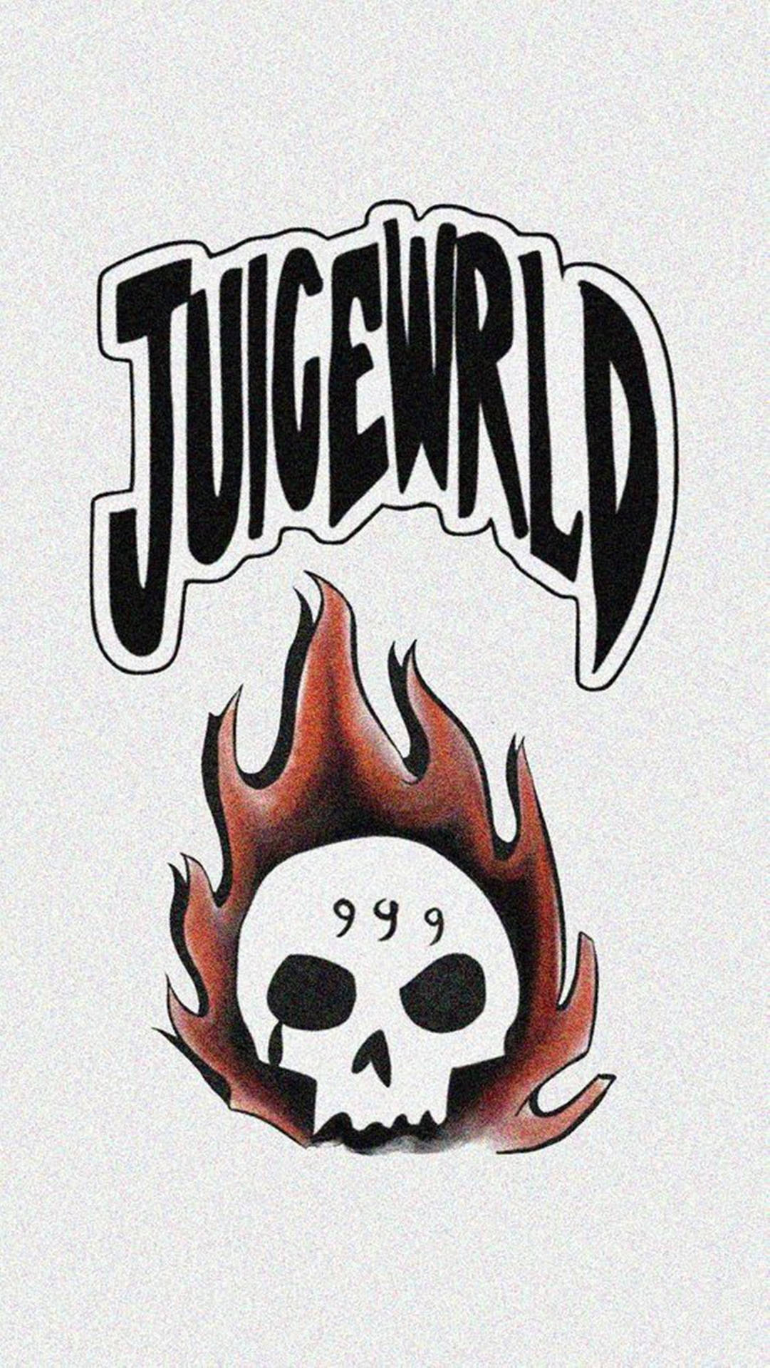 火焰骷髏頭帶有「999」，下方是粗體「JUICEWRLD」文字標誌。 — Juice Wrld 壁紙
