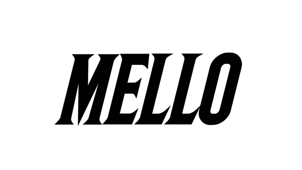 Marshmello 動態圖 桌布 壁紙 — 粗體黑色風格文字拼寫MELLO，居中於純白色背景上。