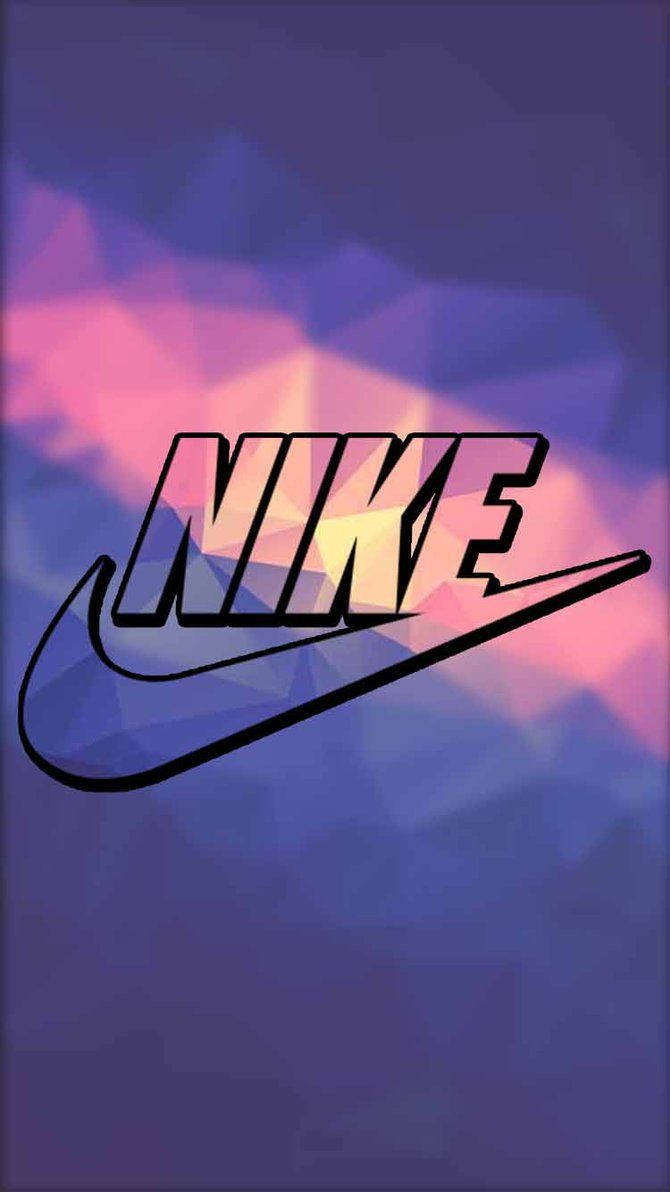 Nike 桌布 壁紙 — 粗黑Nike標誌，幾何粉紅、黃、藍背景。