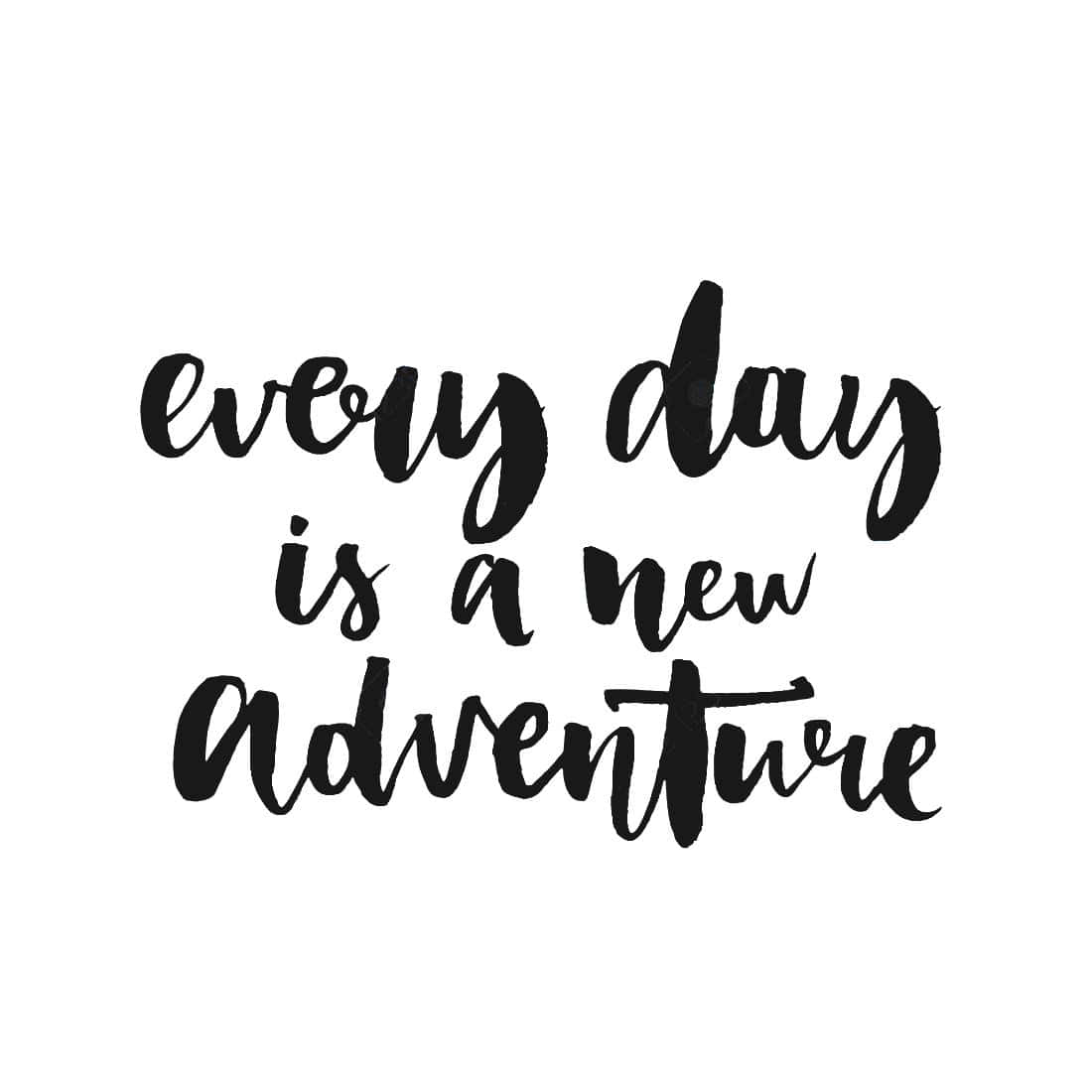 Black And White Word 桌布 壁紙 — 粗黑的毛筆字體在純白背景上寫著「Every day is a new adventure」。