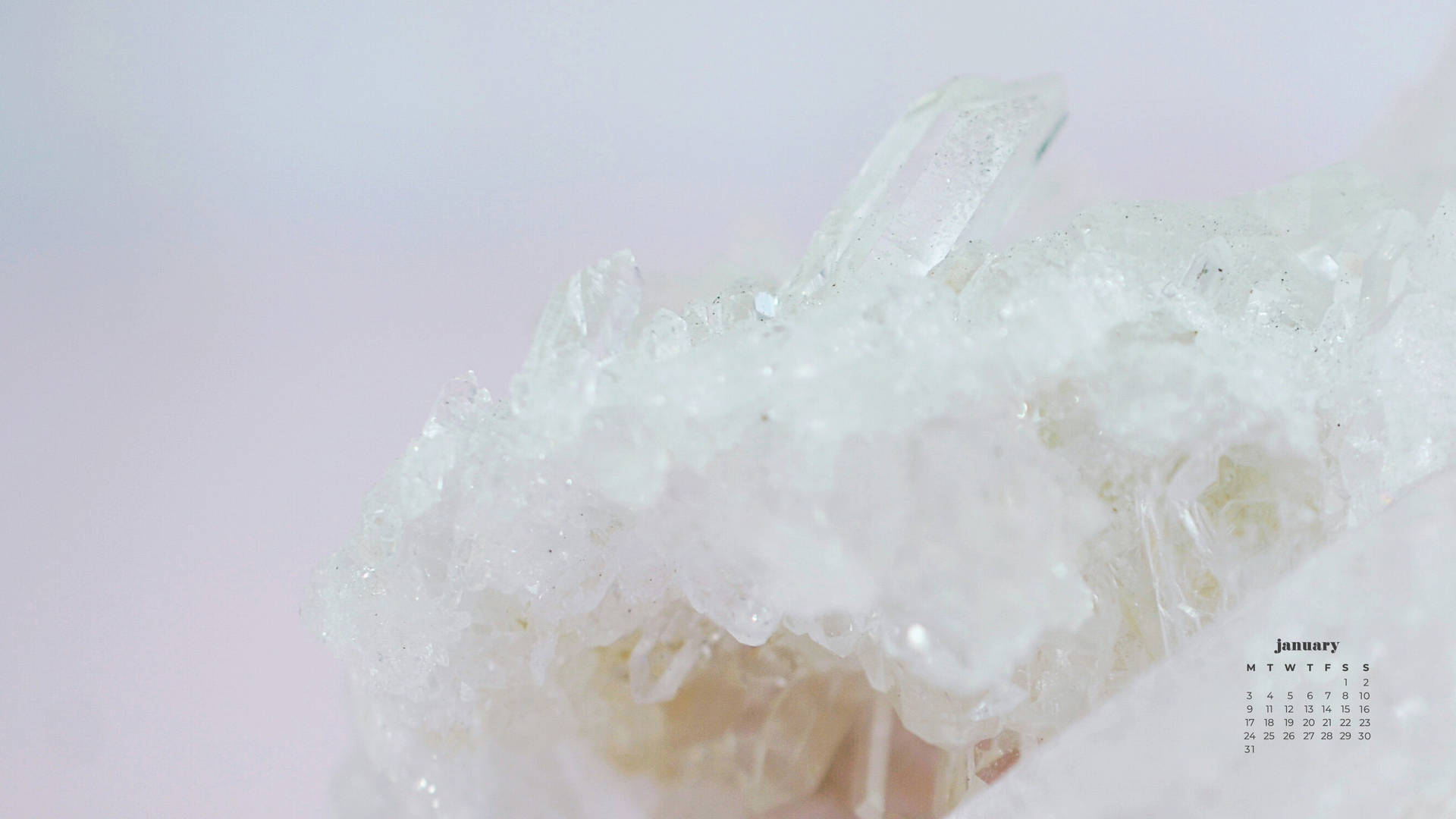 白色水晶結構的特寫，角落有1月日曆。 — 一月 GIF 壁紙