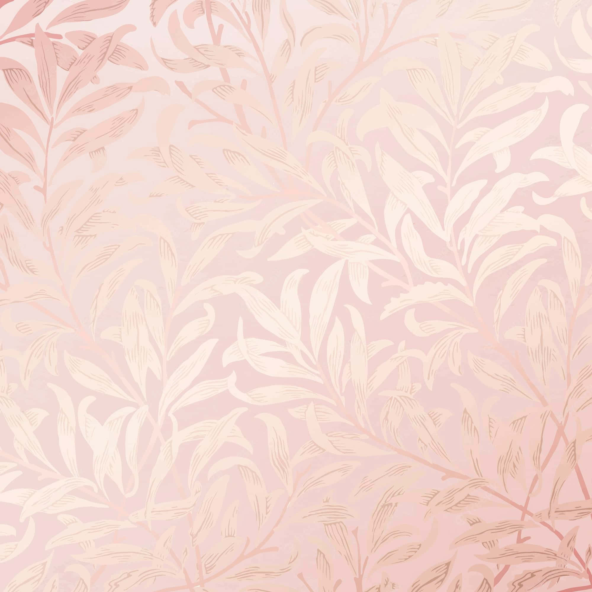 Aesthetic Rose Gold 桌布 壁紙 — 精緻的淡粉紅色壁紙，帶有柔和的奶油色葉片圖案，重複的植物設計。