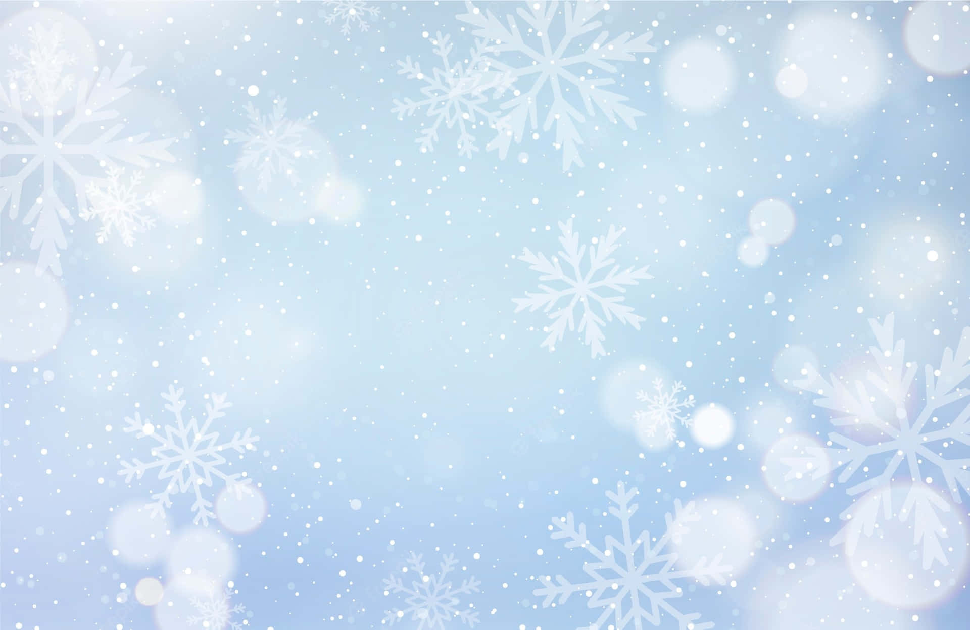 雪花在柔和的藍色冬日場景中飄落，伴隨著發光的燈光。 — 雪花 GIF 壁紙