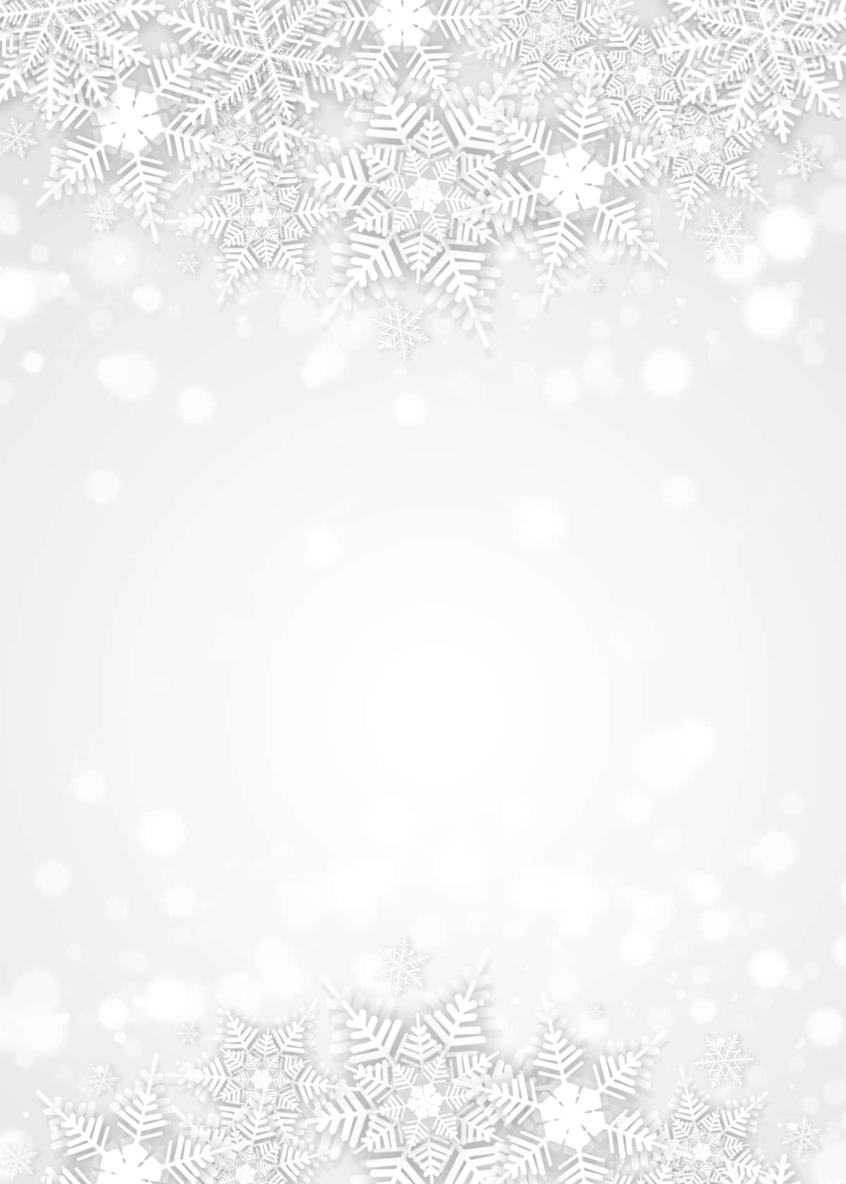 Bright White 桌布 壁紙 — 精緻的白色雪花框住柔和發光背景的頂部和底部，帶有散景燈光。