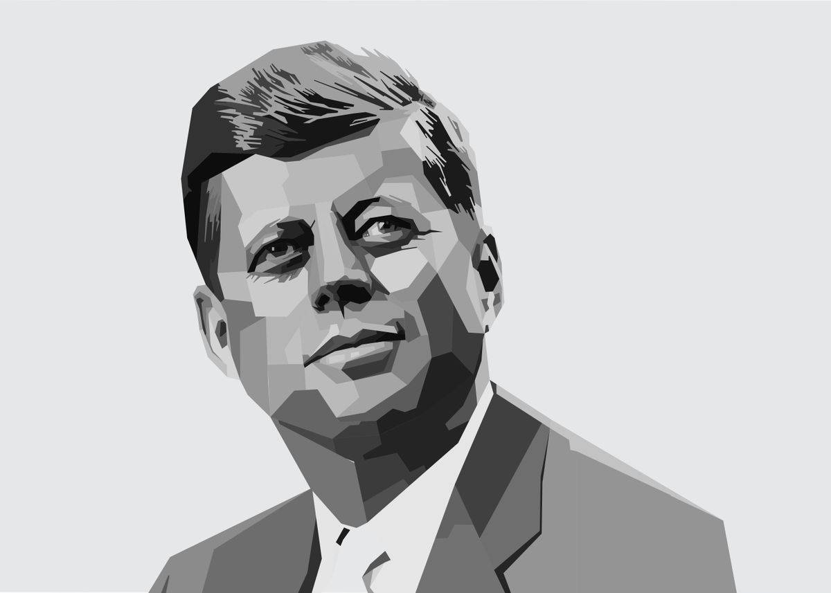 F 桌布 壁紙 — 約翰·F·甘迺迪的風格化幾何肖像，以灰階呈現，帶有銳利的角度陰影，背景為純色。