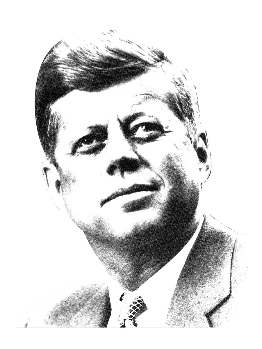 F 桌布 壁紙 — 約翰·F·甘迺迪身穿西裝打領帶，表情嚴肅向上看的黑白肖像。