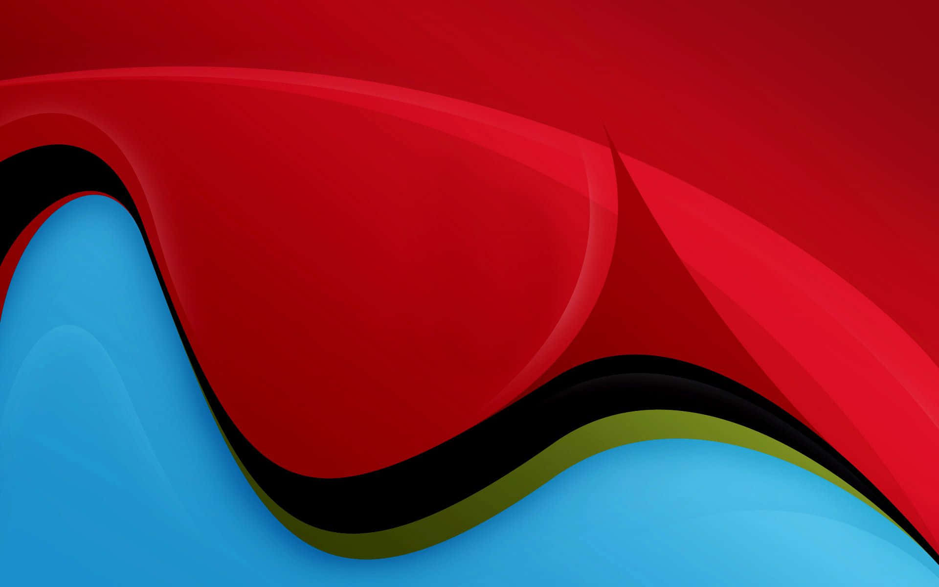 waves 桌布 壁紙 — 紅、藍、黑的鮮豔抽象波浪在平滑漸變背景上動態流動。