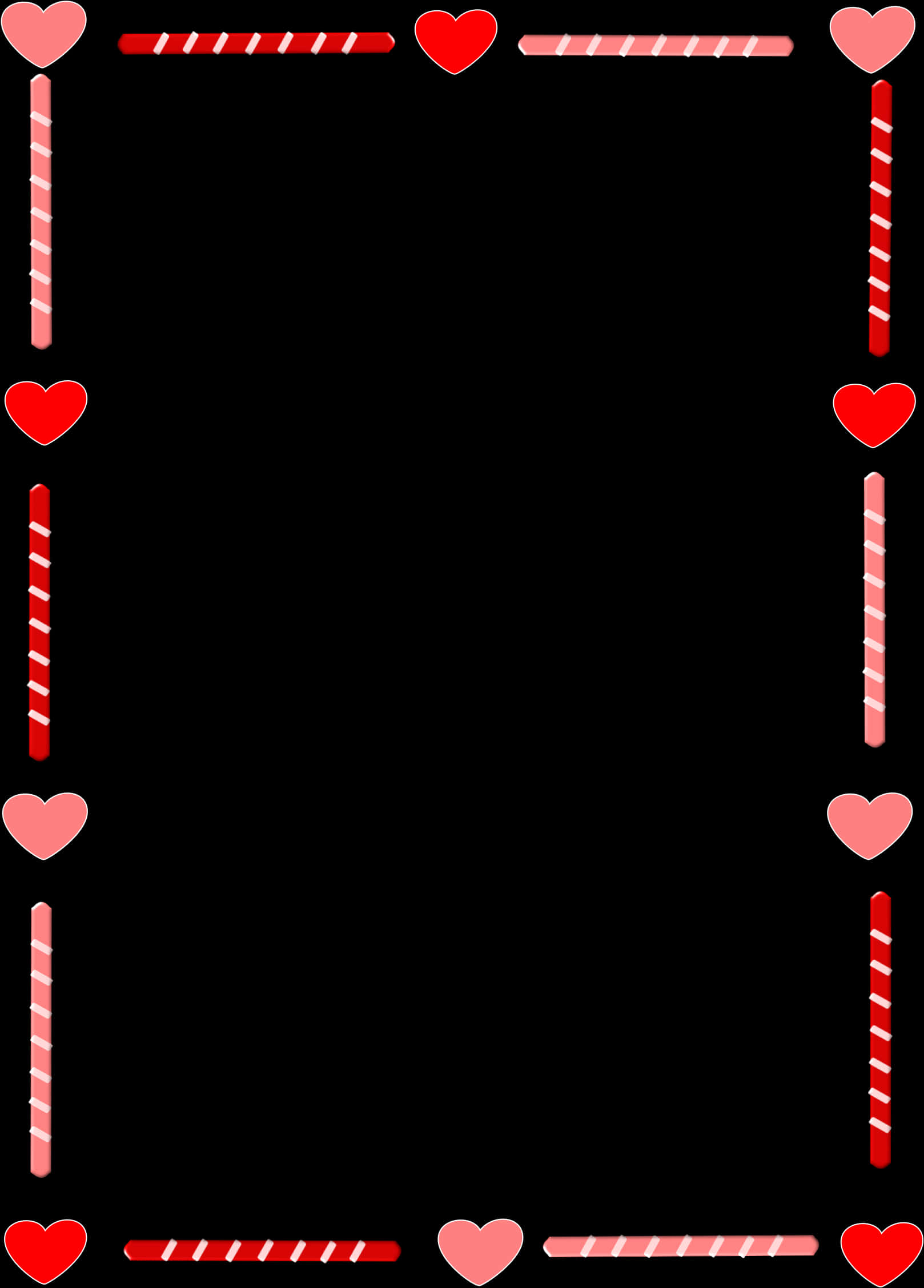 Marriage 桌布 壁紙 — 紅白條紋拐杖糖邊框配上心形圖案，襯托黑色背景。