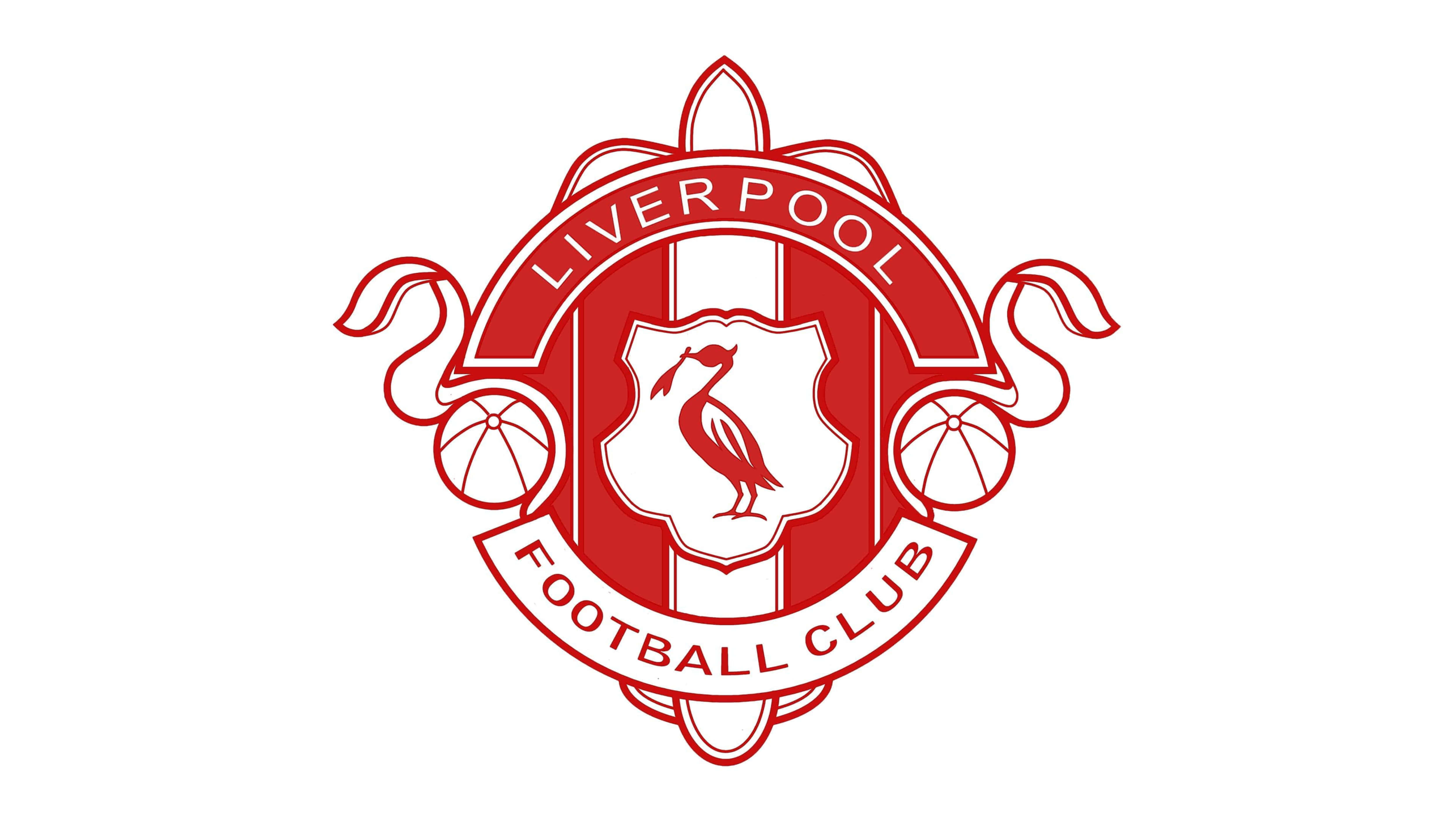 Liverpool Logo 桌布 壁紙 — 紅白相間的利物浦足球俱樂部徽章，背景為純色，上有鳥和兩個足球。