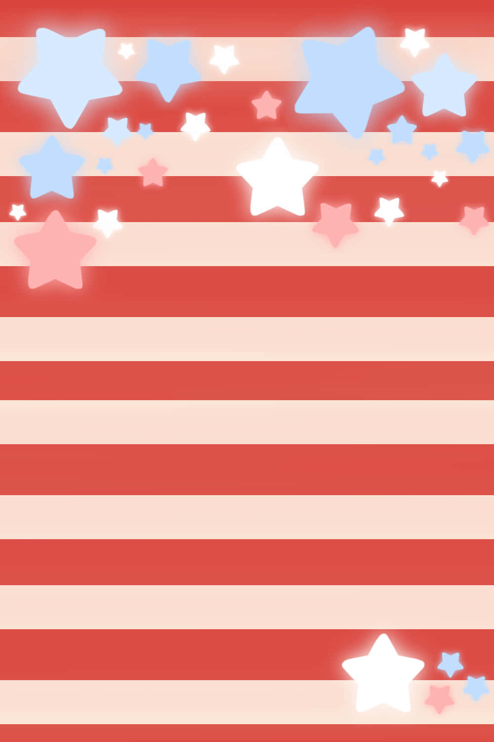 Cute 4th Of July 桌布 壁紙 — 紅白粉紅條紋壁紙，頂部和底部散落著發光的藍色和粉紅色星星。