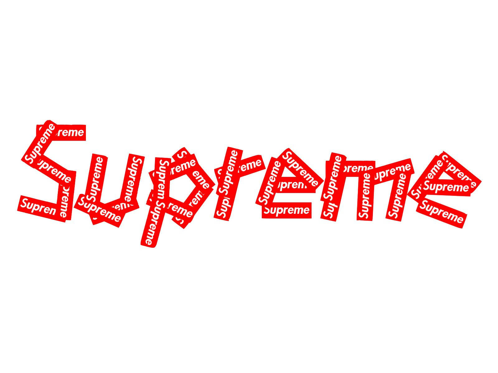 supreme 桌布 壁紙 — 紅色 Supreme 標誌以不同方向排列，在純白背景上形成品牌名稱。
