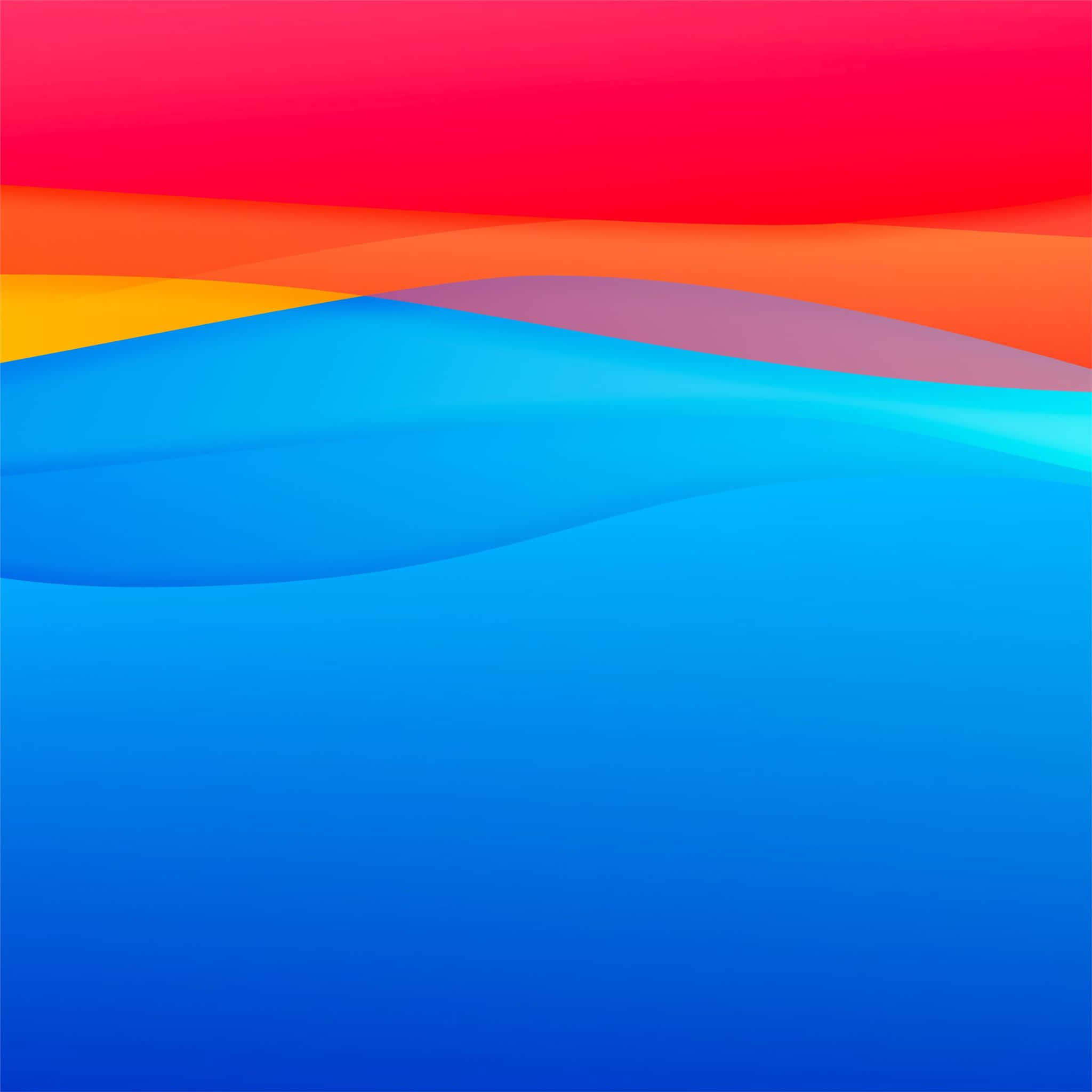 Orange And Blue 桌布 壁紙 — 紅色、橙色、黃色和藍色的鮮豔抽象波浪在流動的數位漸變中平滑融合。