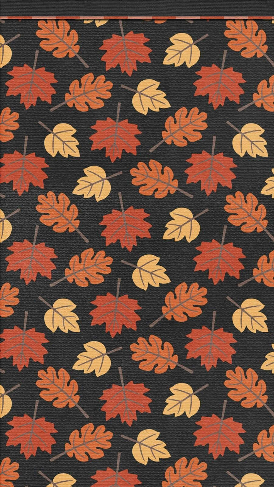 Autumn Leaves 桌布 壁紙 — 紅色、橙色和黃色的秋葉在深色紋理背景上以重複圖案漂浮。