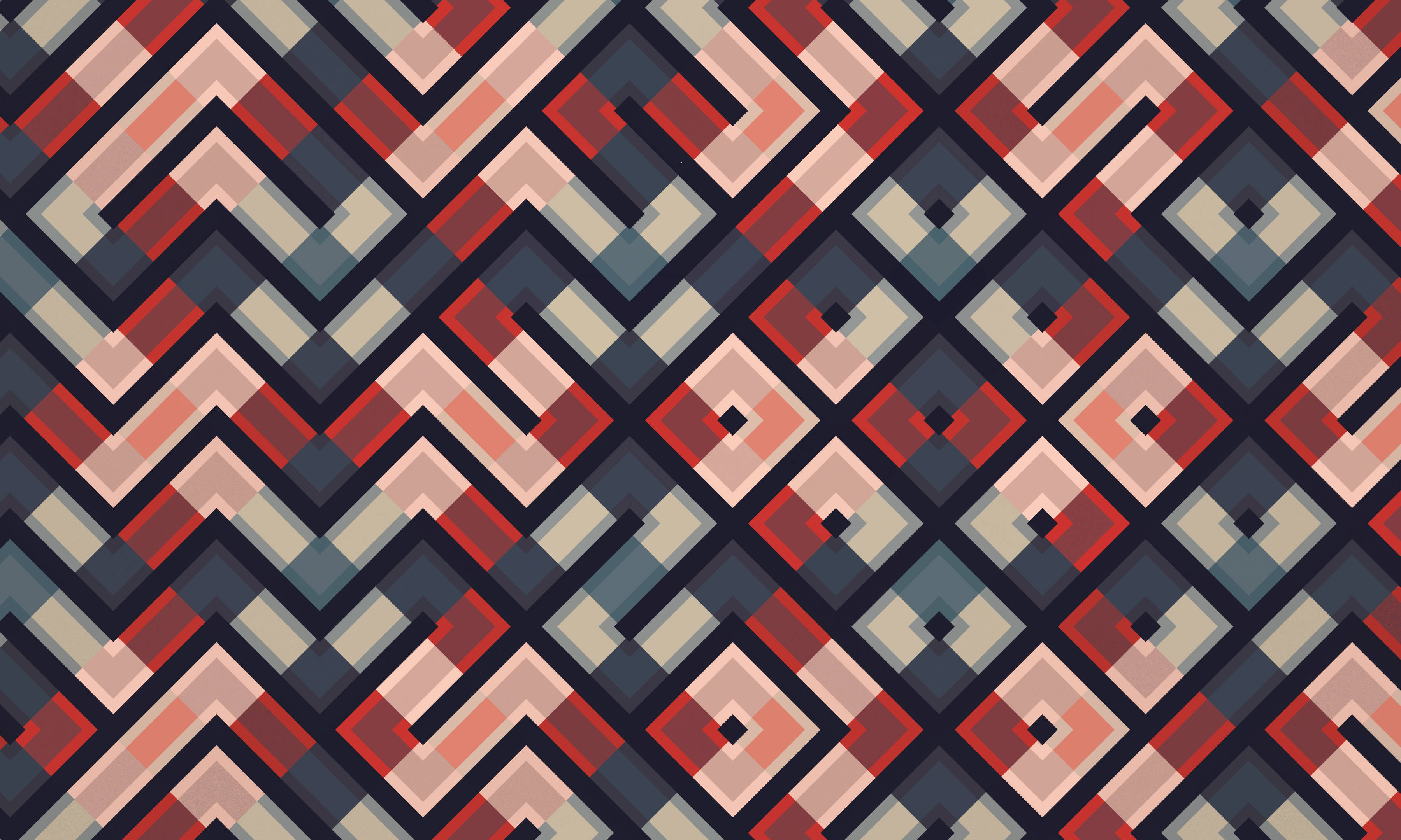 Simple Geometric Phone 桌布 壁紙 — 紅色、米色和海軍藍色重複的V形和菱形圖案的幾何圖案。