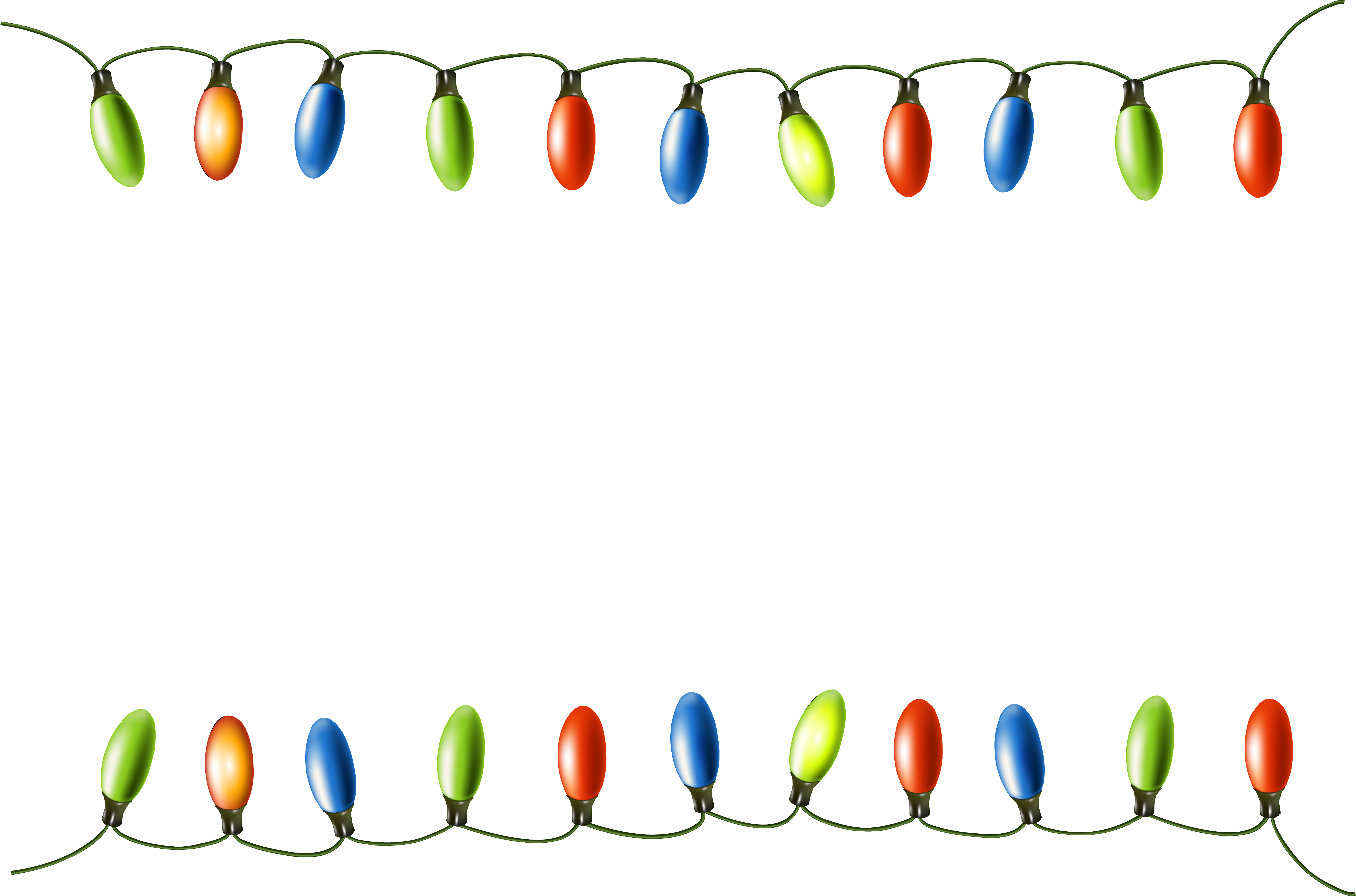 Christmas Clip Art 桌布 壁紙 — 紅色、綠色和藍色的彩色燈串在黑色背景上形成節日邊框。